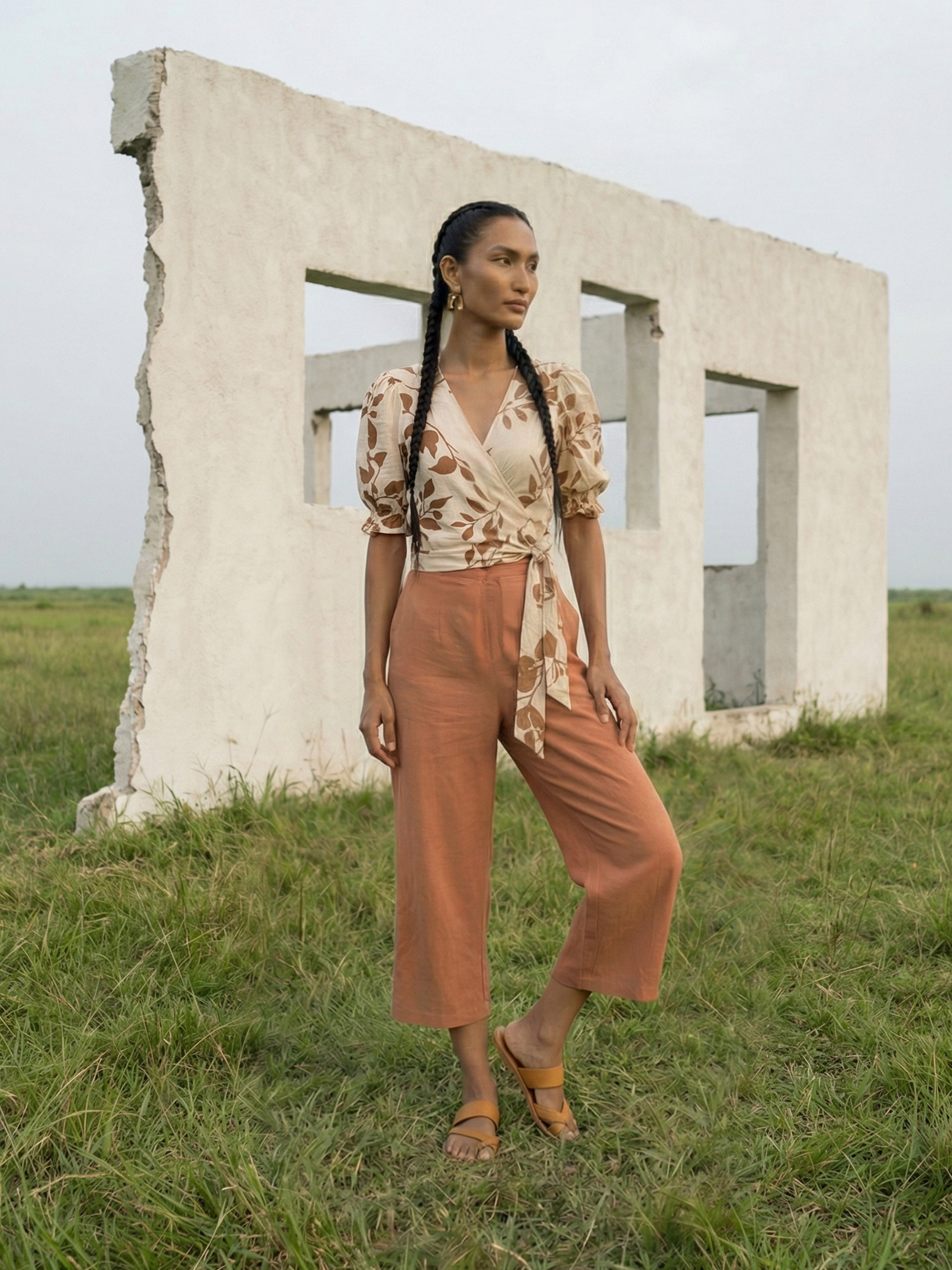 Beige Rayon Crepe Flared Women’s Palazzo