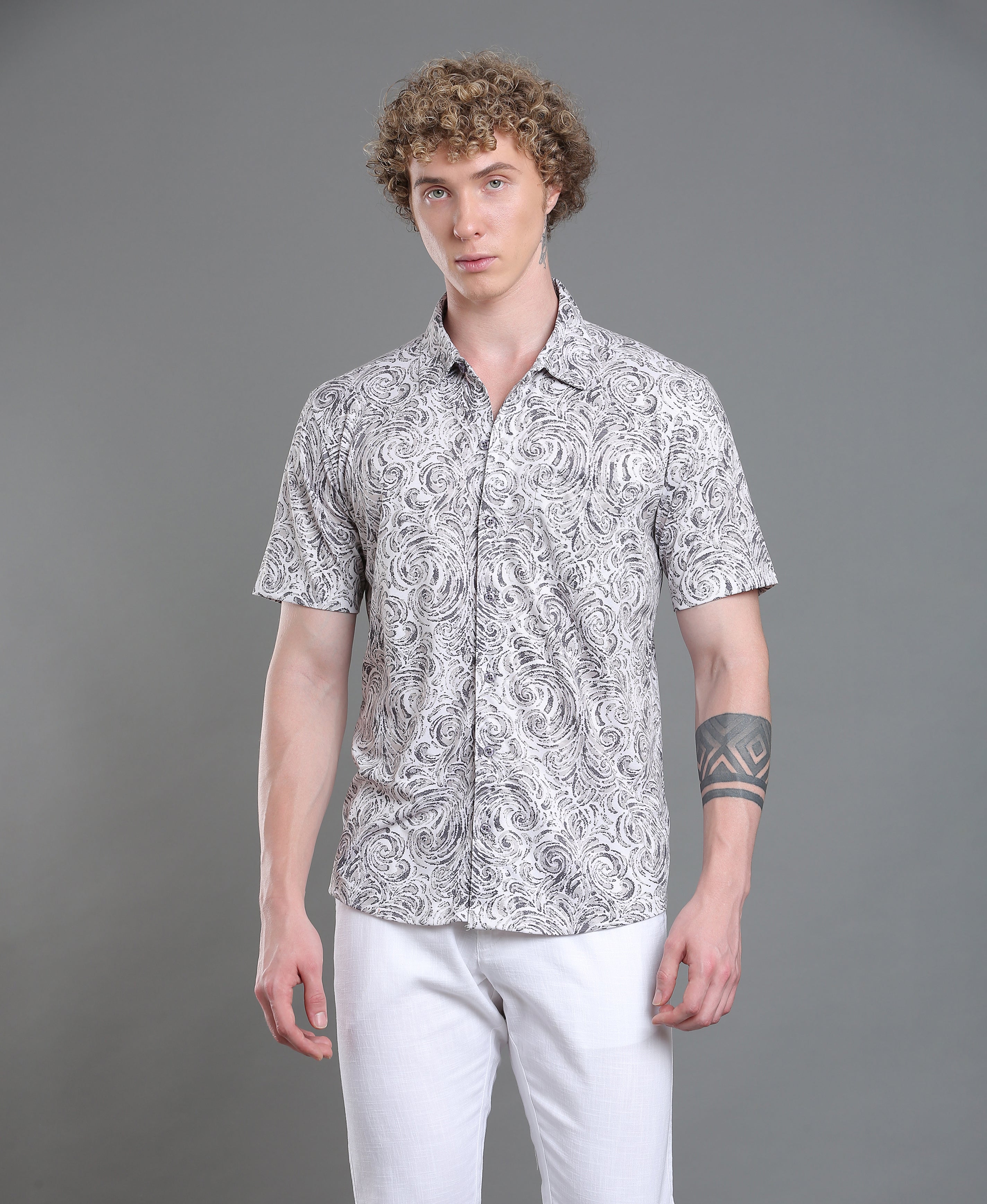 Vivid Poly Cotton Print Slim Shirt