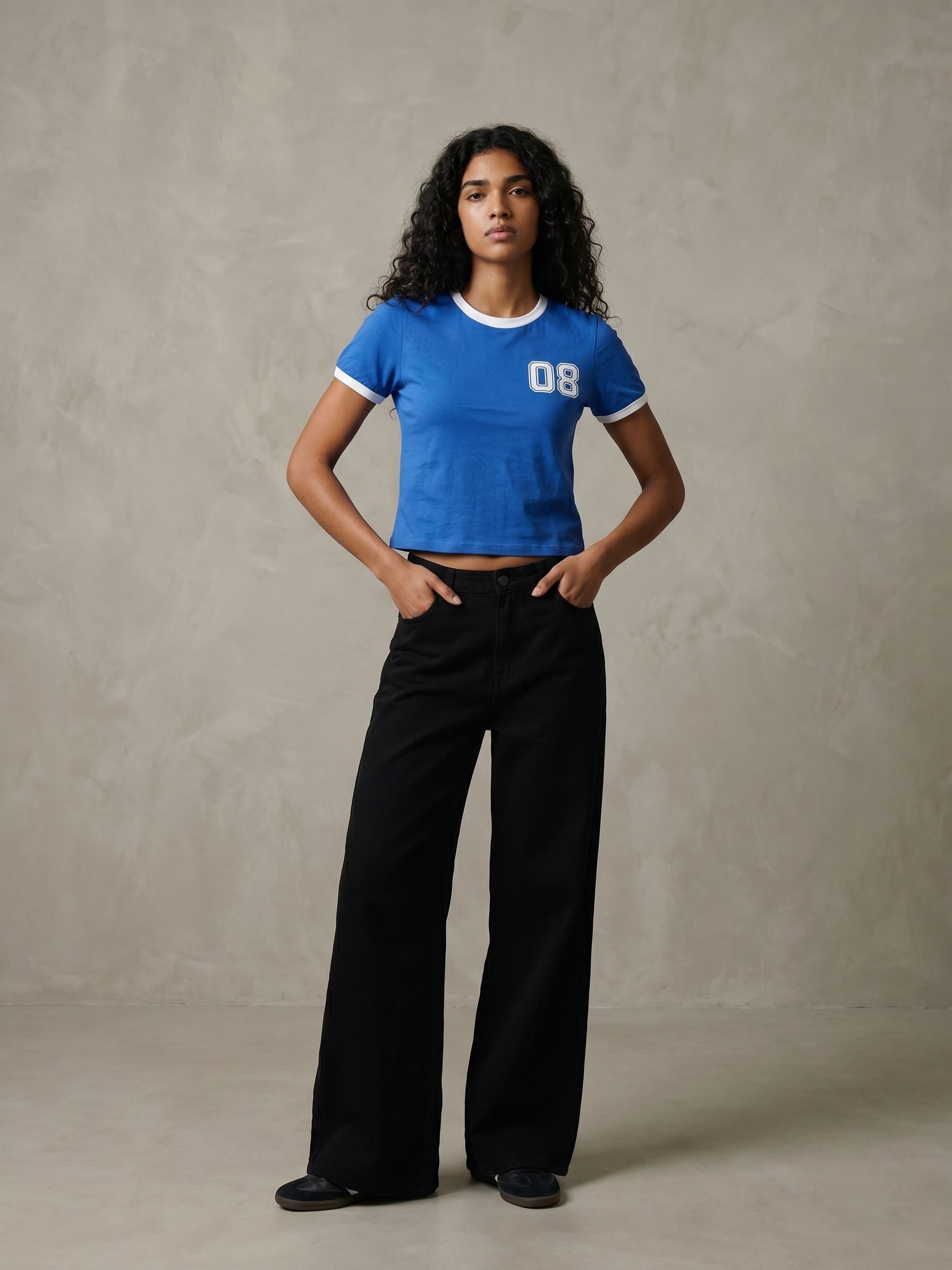 Women's Cotton Ink Blue Slim Fit Crop T Shirt