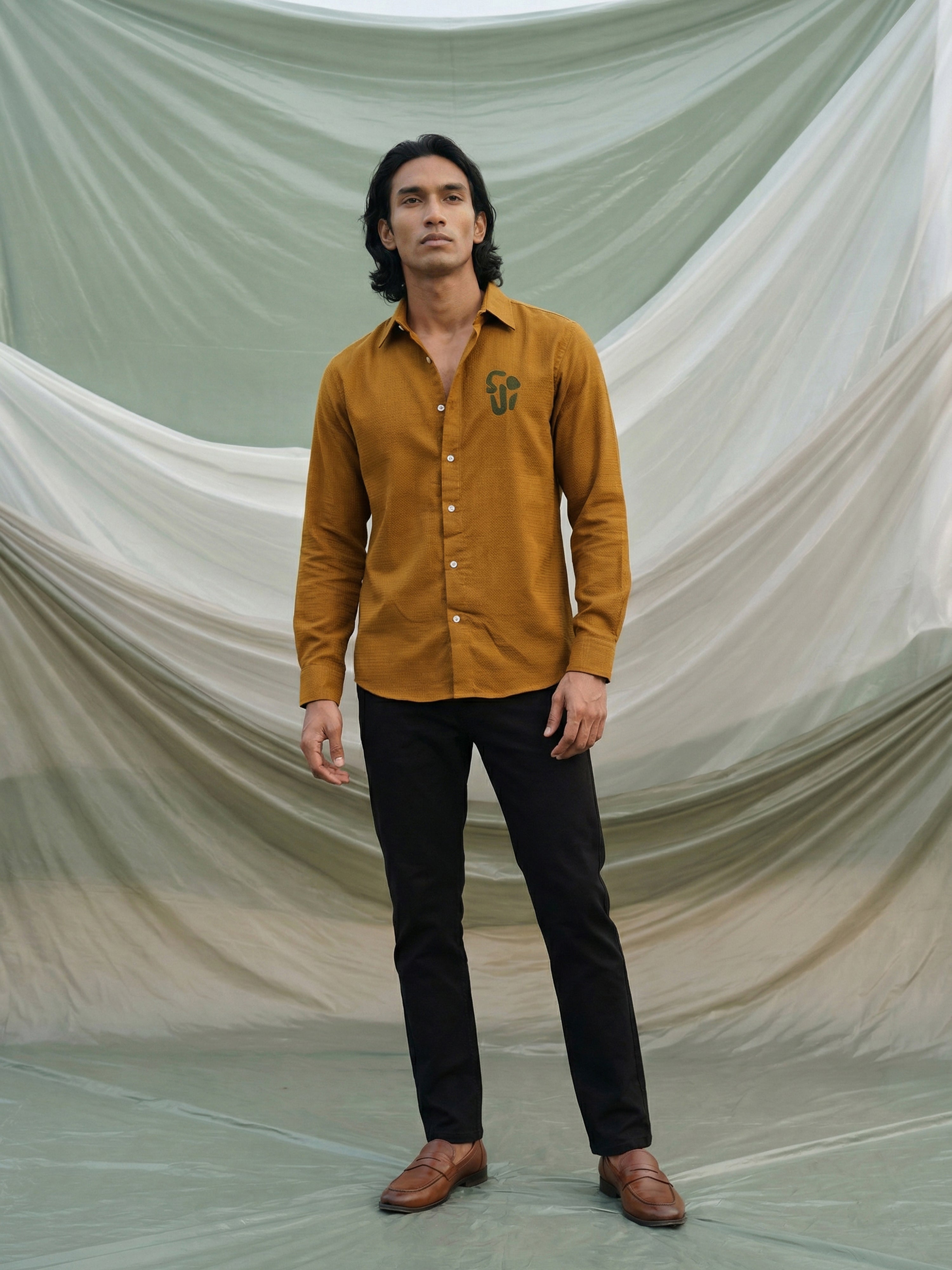 Mustard  Psp Checks Semi Cut Away Collar Full Sleeves Shirt For Male