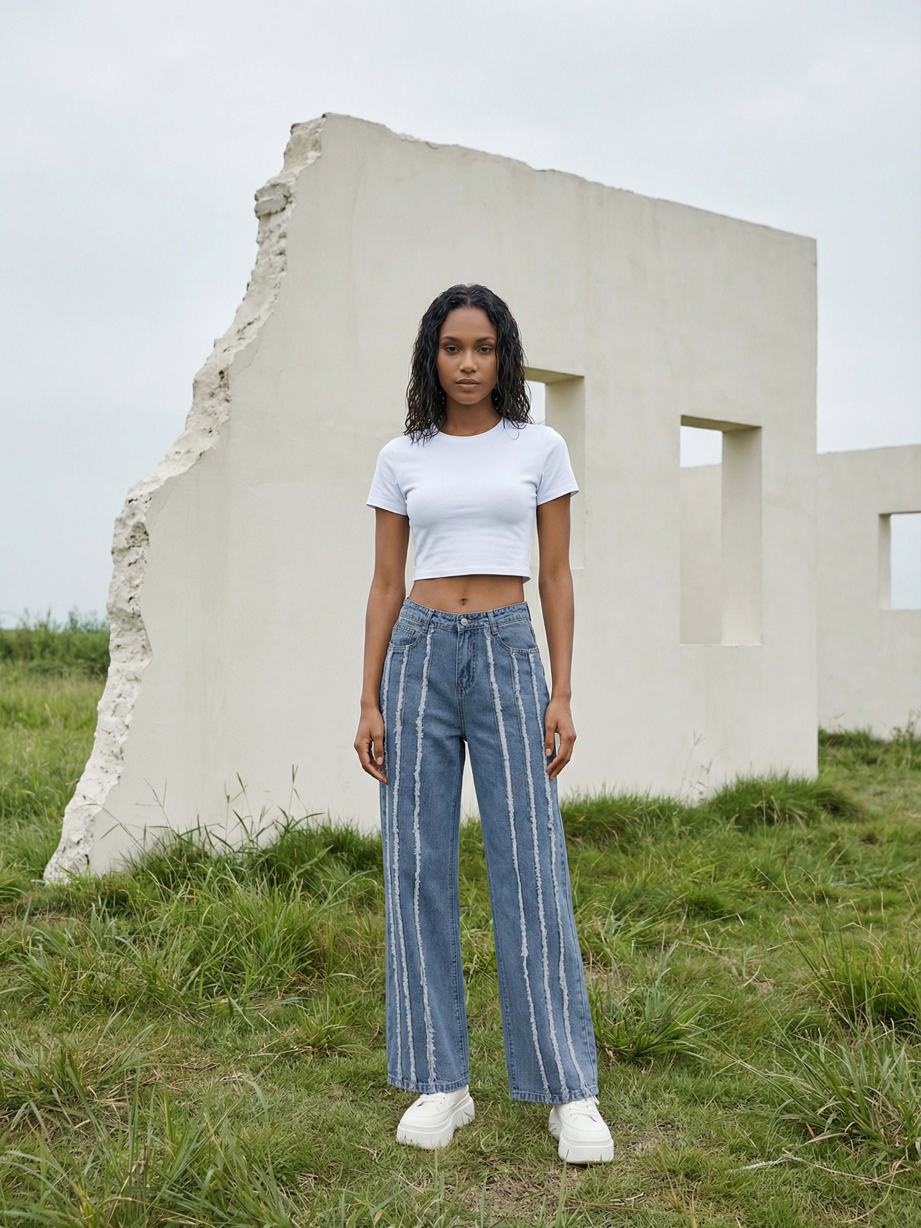 Ice Blue Cotton Denim  Jeans For Womens