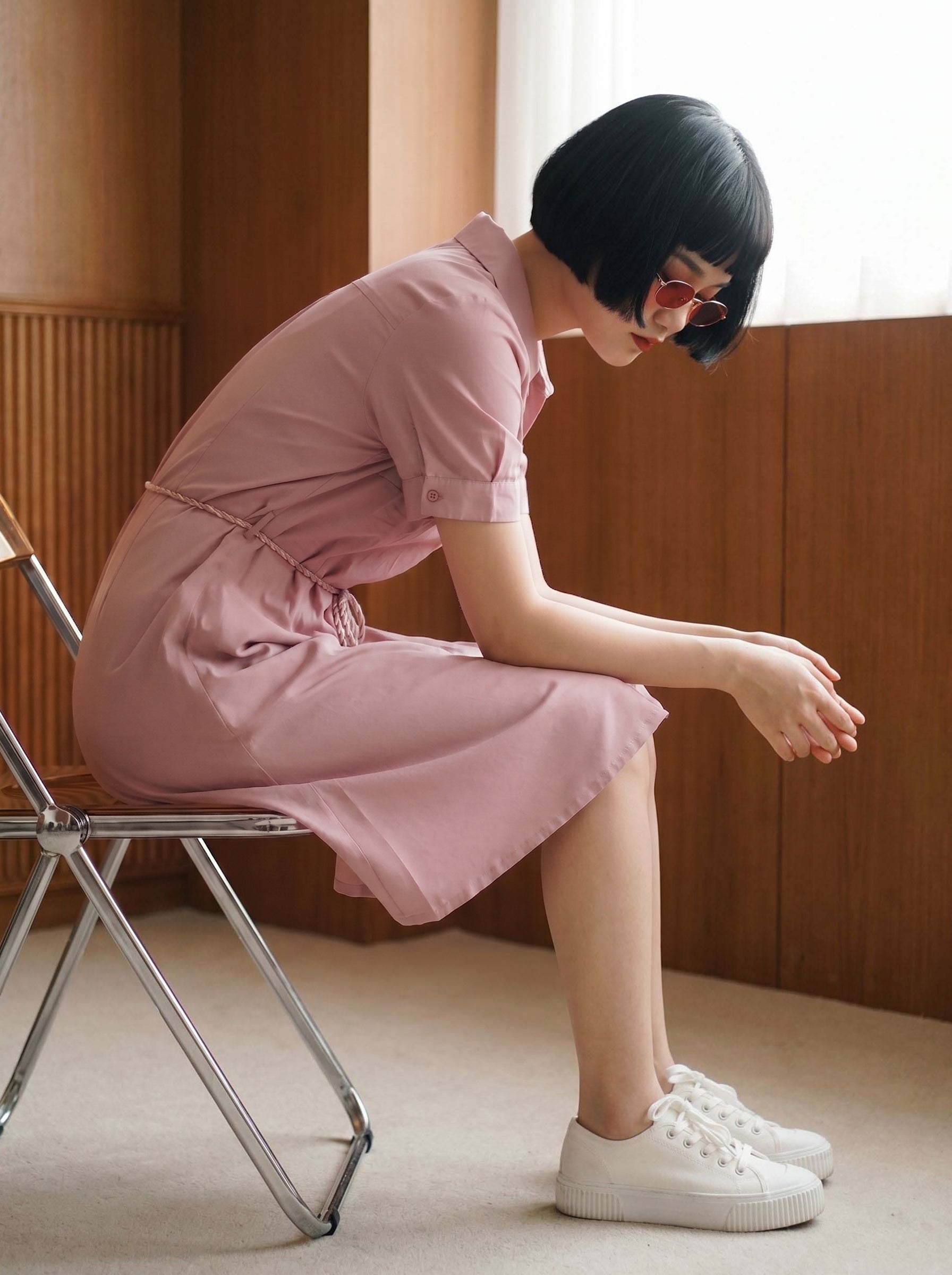 Women's NV Cotton Onion Collar Neck Plain Dresses