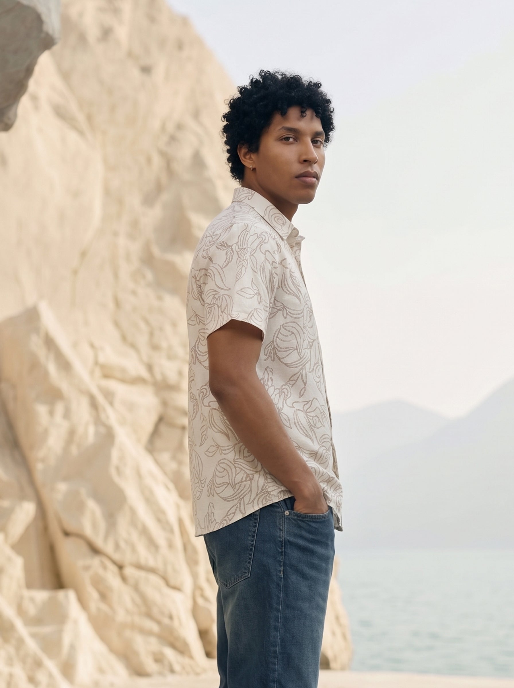 Men's Printed Fawn Relaxed Fit Regular Collar Shirt