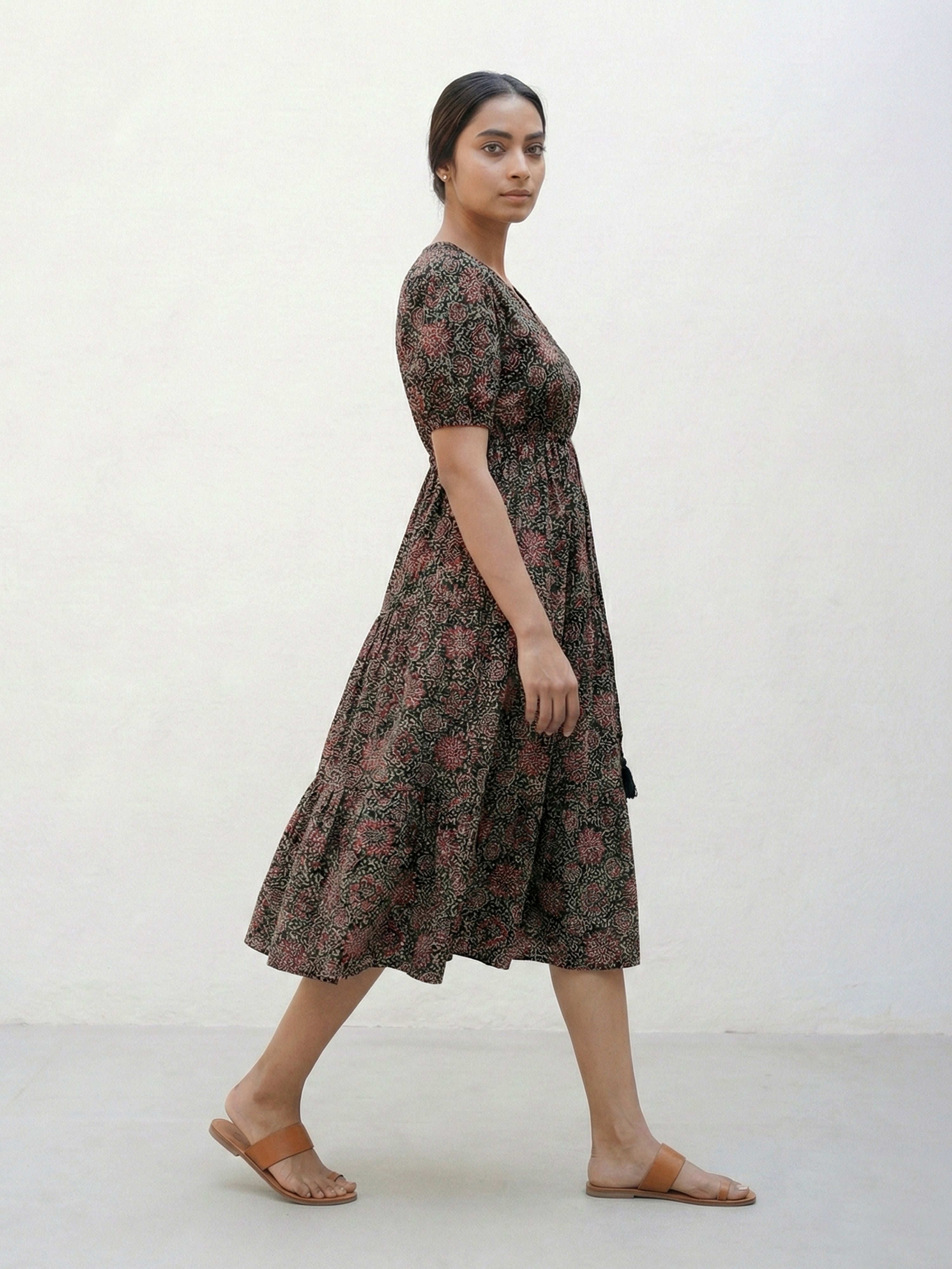 Black Rayon Angrkaha 3/4 Sleeve Dresses For Female