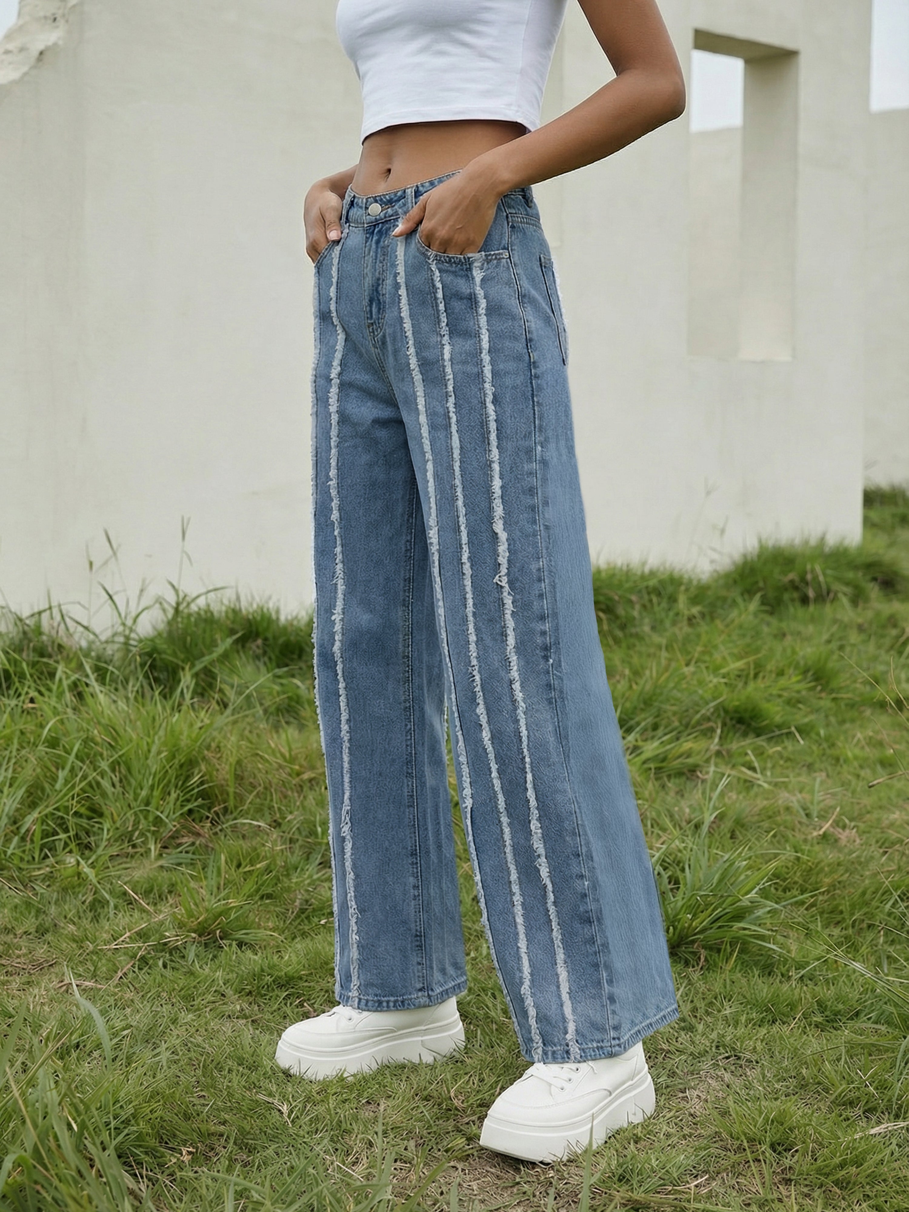 Ice Blue Cotton Denim  Jeans For Womens