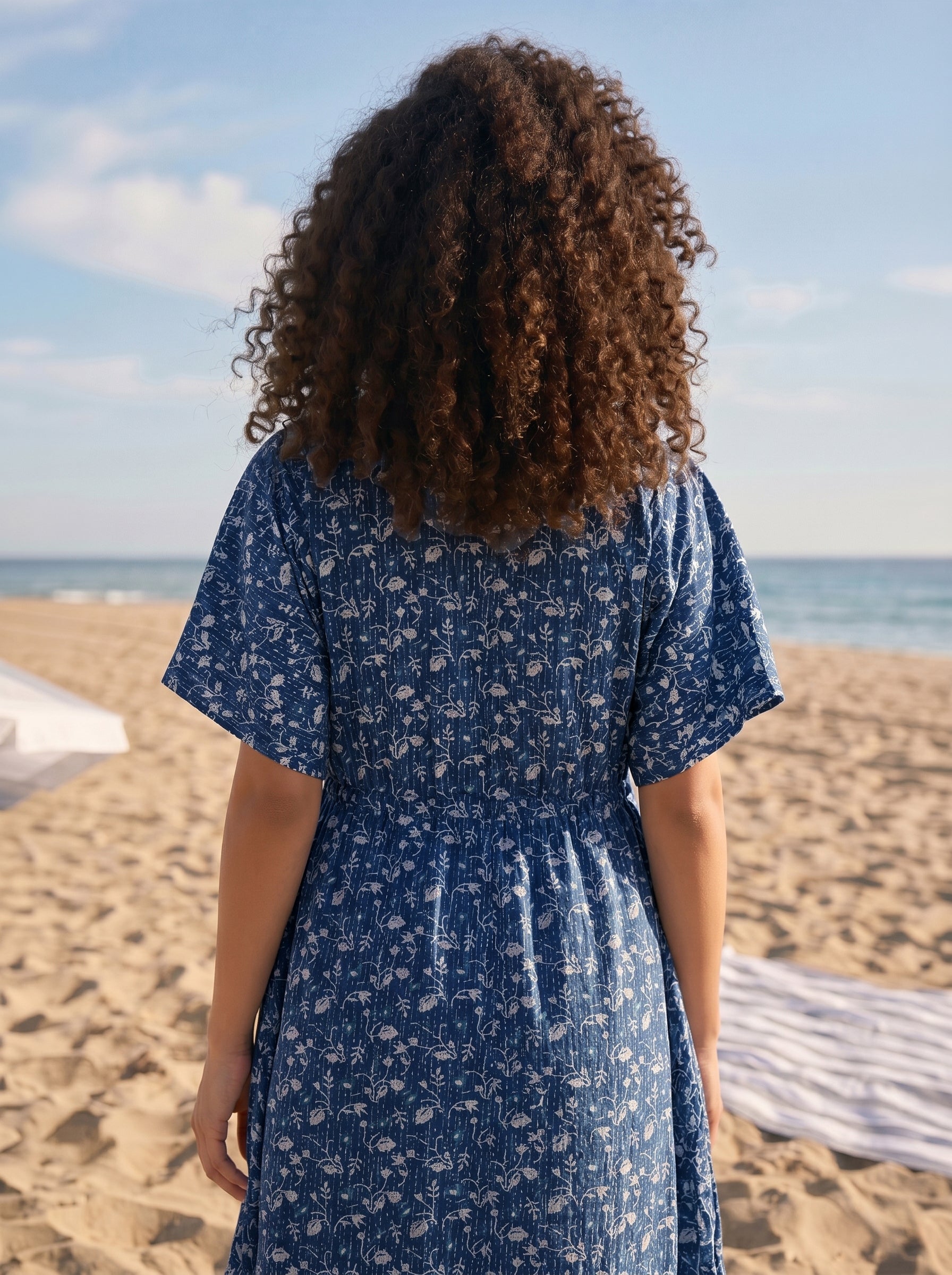 Women's KathaFabric Blue Kaftan Short Printed Kaftan