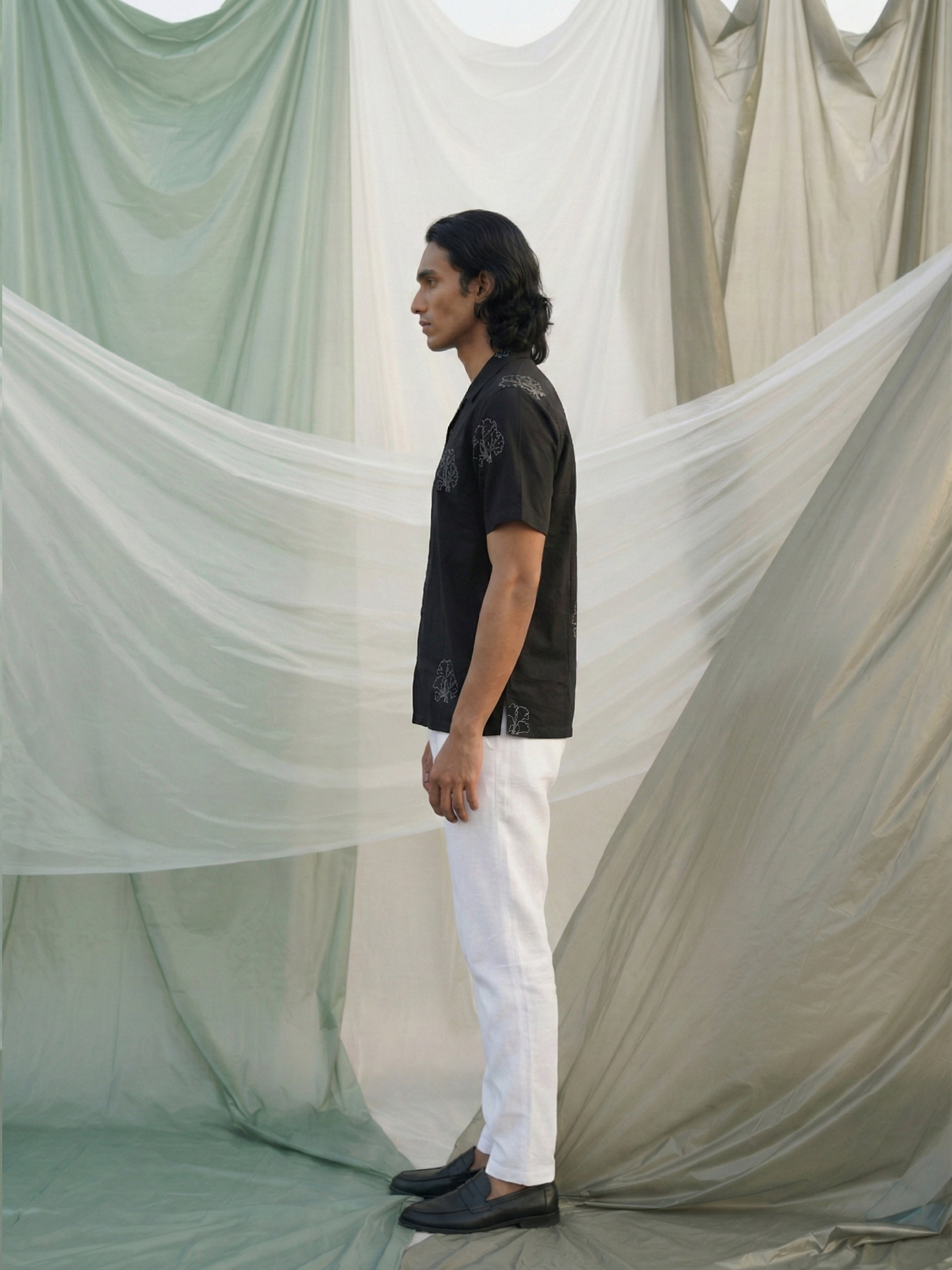 Cuban Collar Fit Mens Shirt In Imported Emboridery Fabric