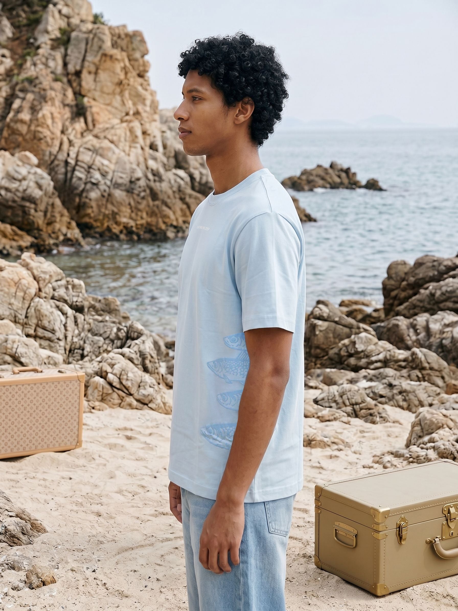 Men's S/J 200Gsm Light Blue Relaxed Fit T Shirt