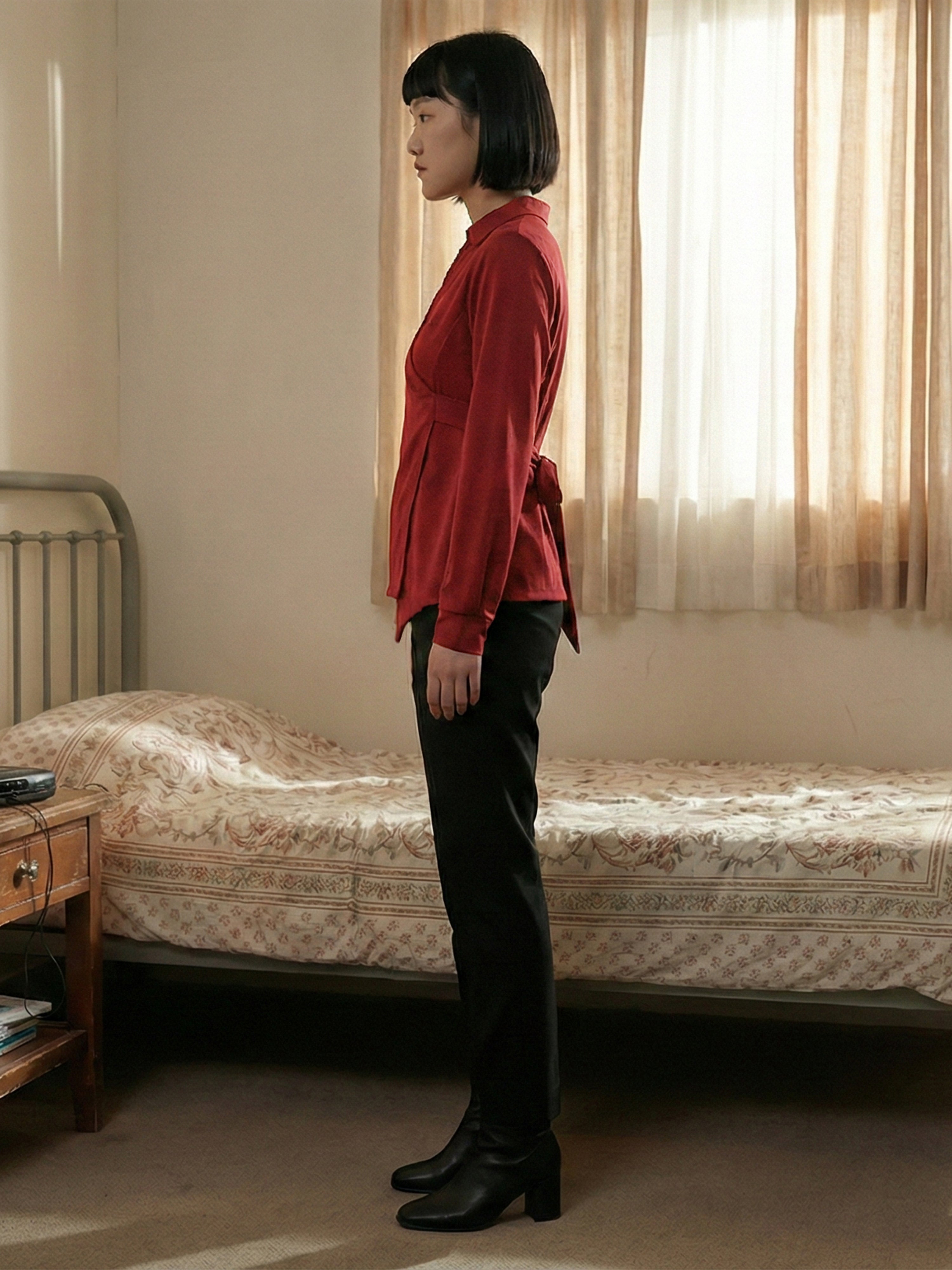 Women's Equestrian Red Rayon  Top with Flat Collar Neck