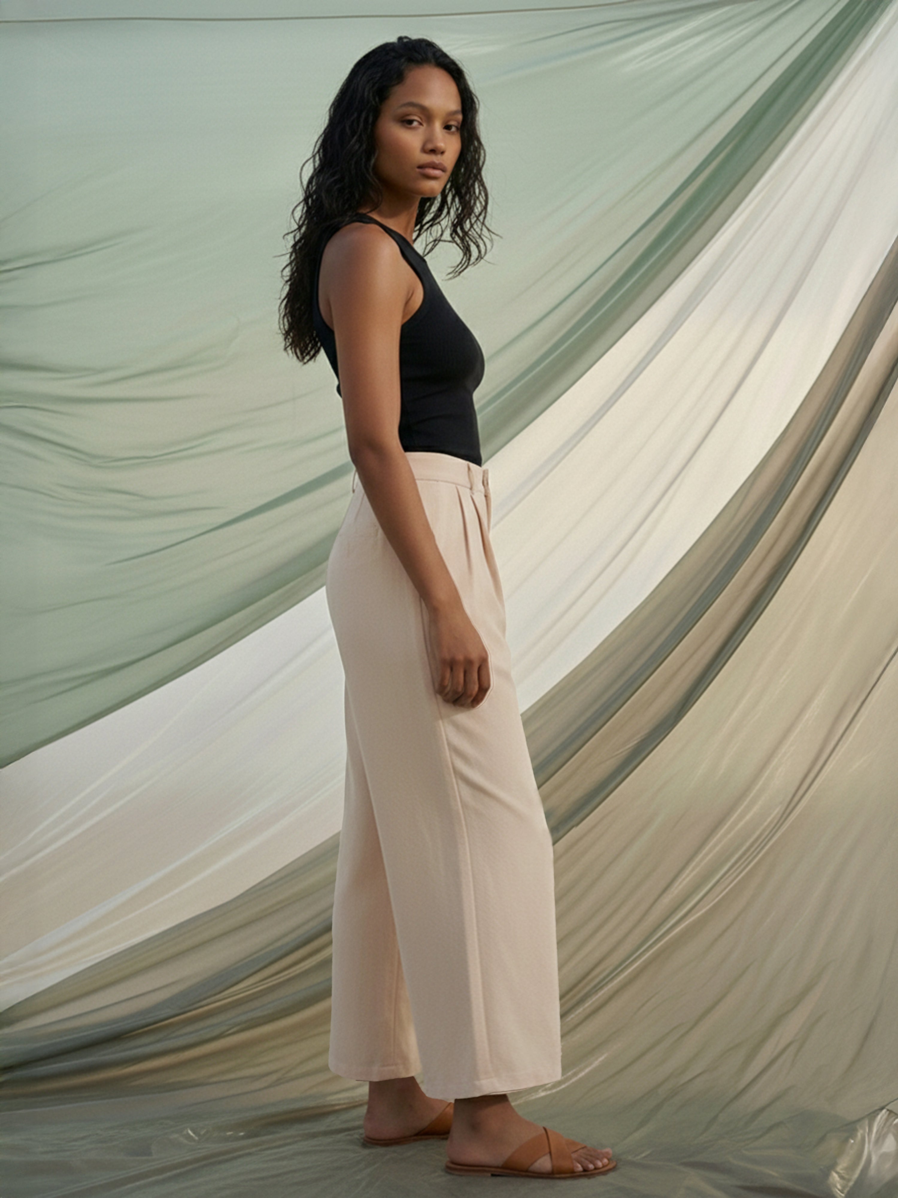 Beige Twill  Trouser For Womens