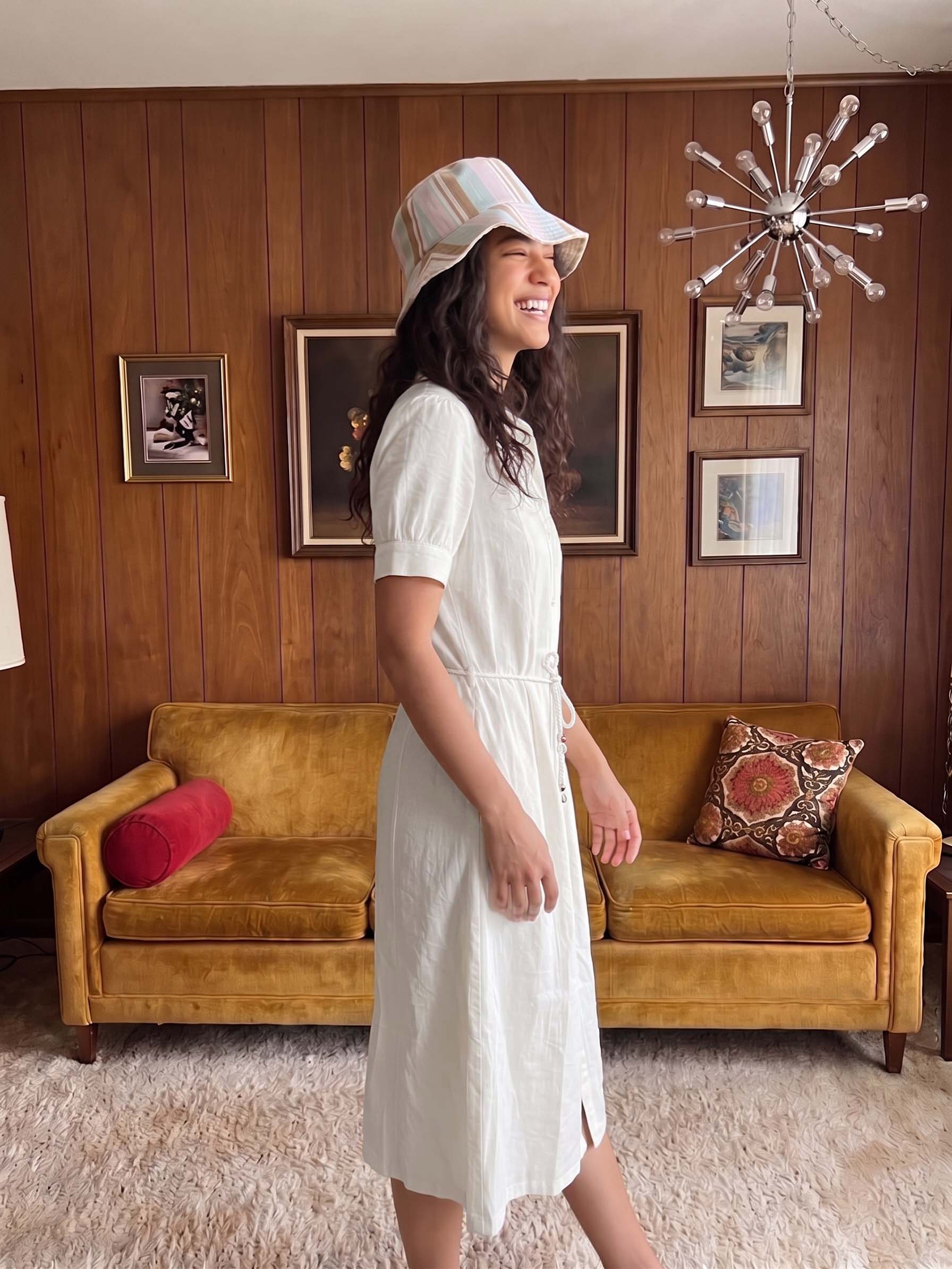 Women's NV Cotton White Plain Collar Neck Dresses