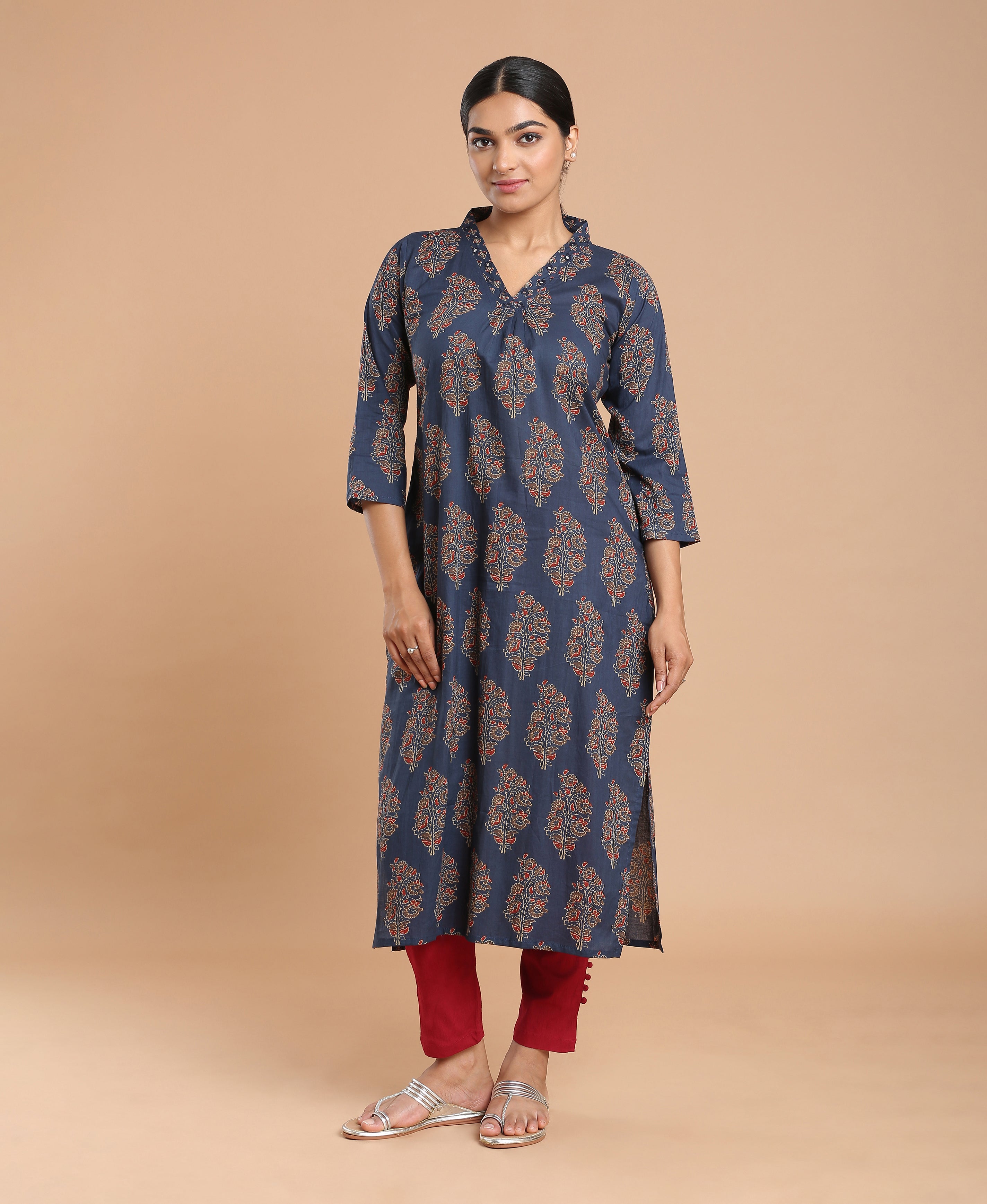 Azure Bloom Cotton Kurti