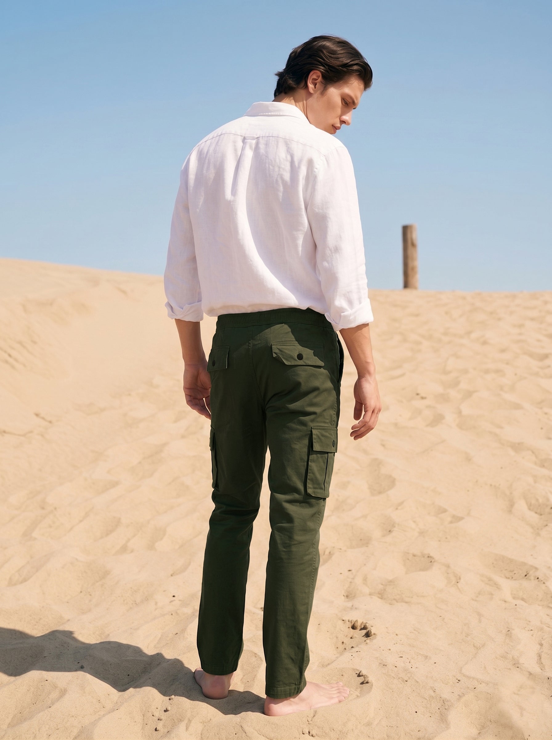 Men's Mehandi Color Cotton Cargos
