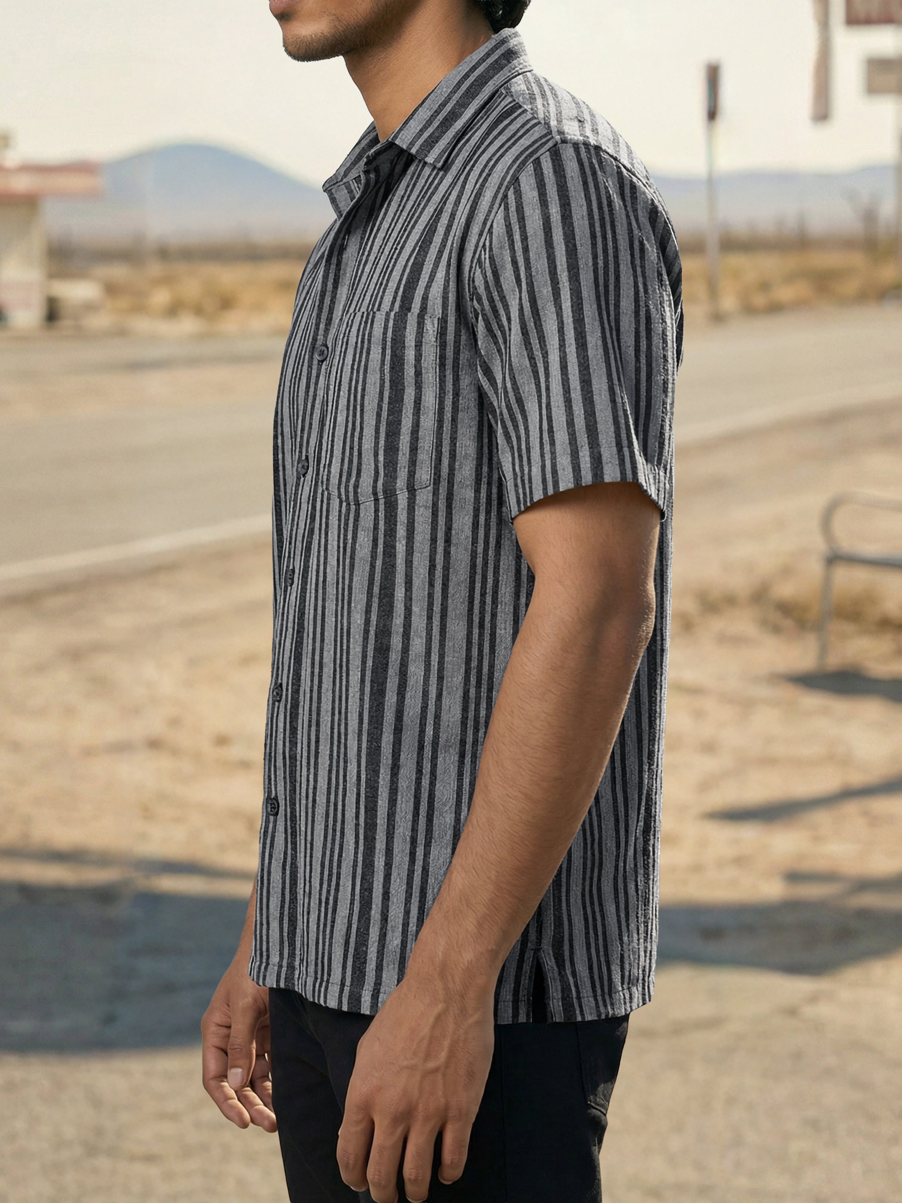 Cement Knit Regular Collar Half Sleeve Shirt For Male