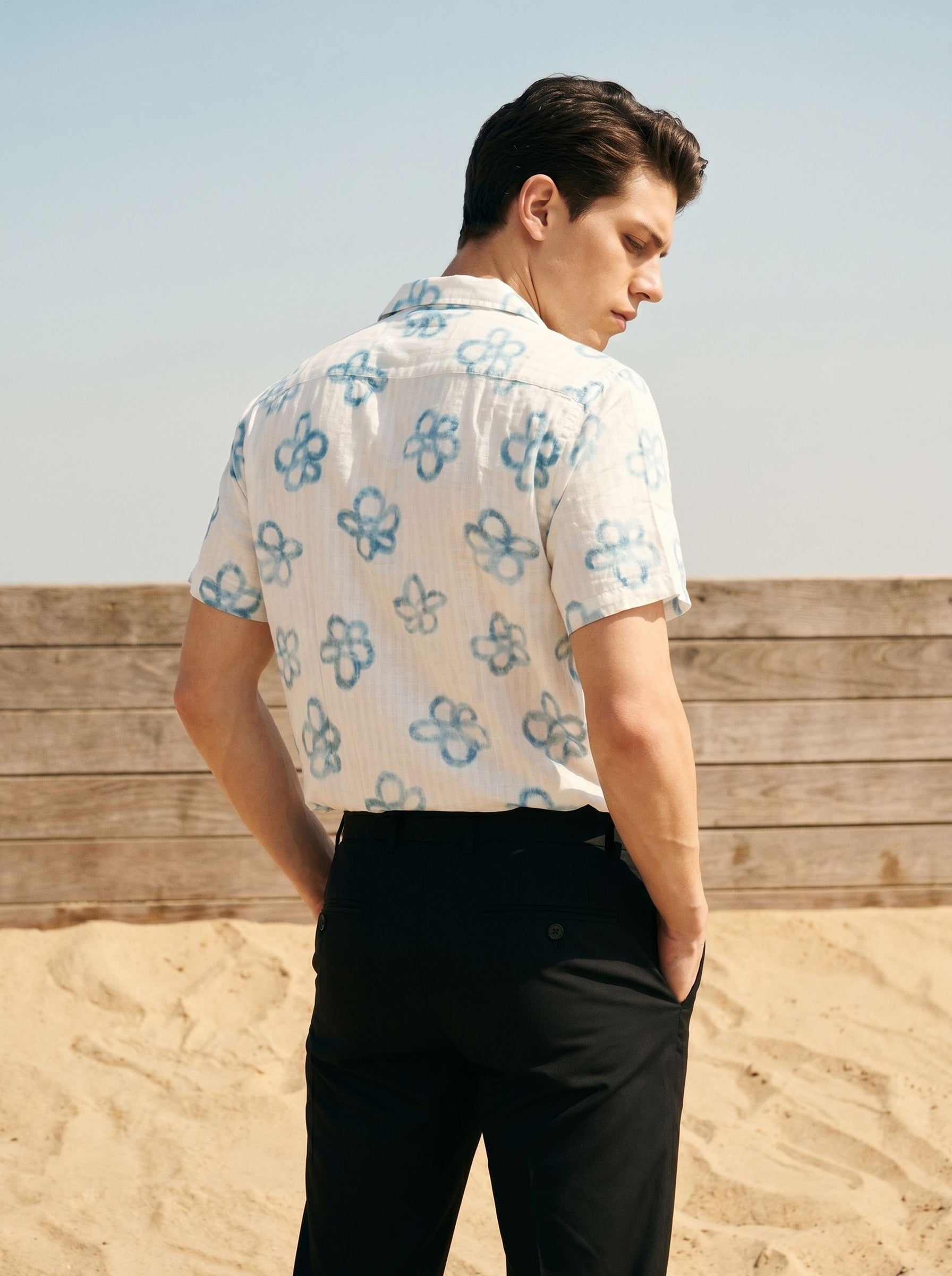 Men's Blue Cuban Collar Relaxed Fit Shirt