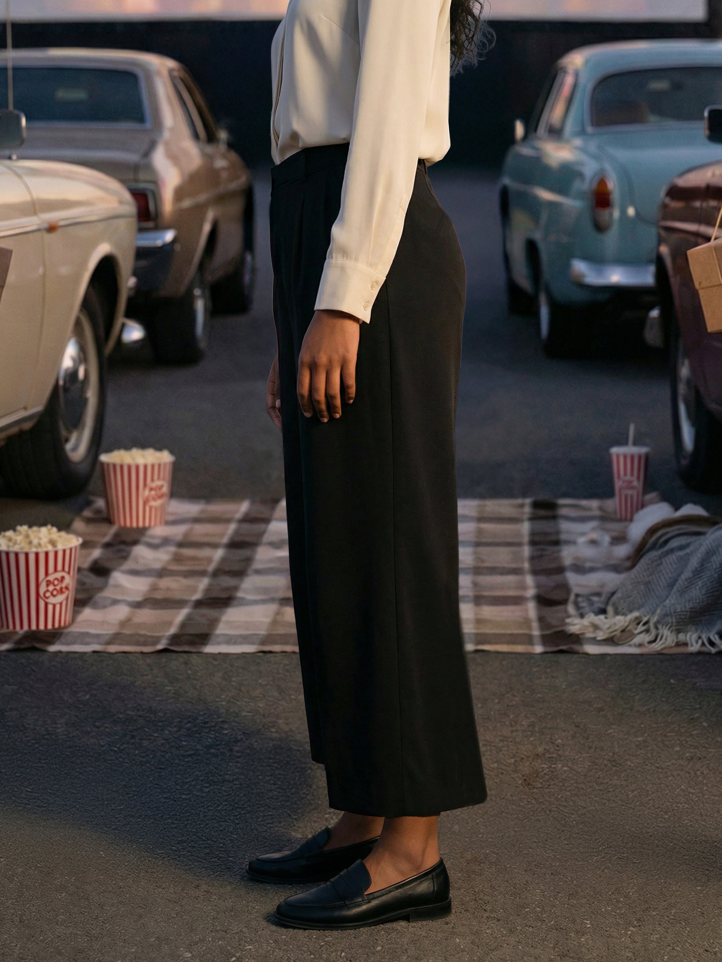 Women's Black Twill Trouser with  Neck