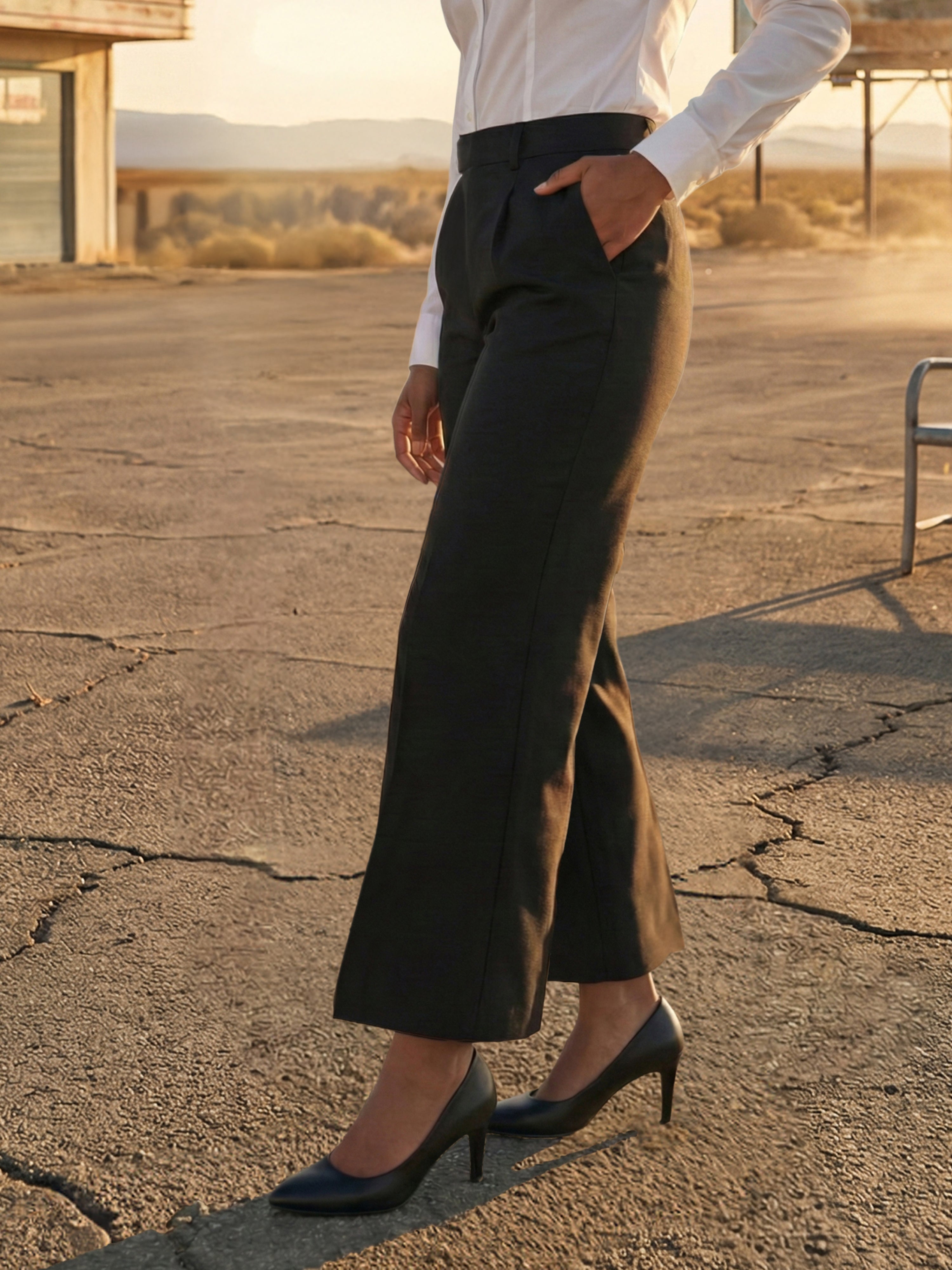 Women's Grey Twill Trouser with  Neck