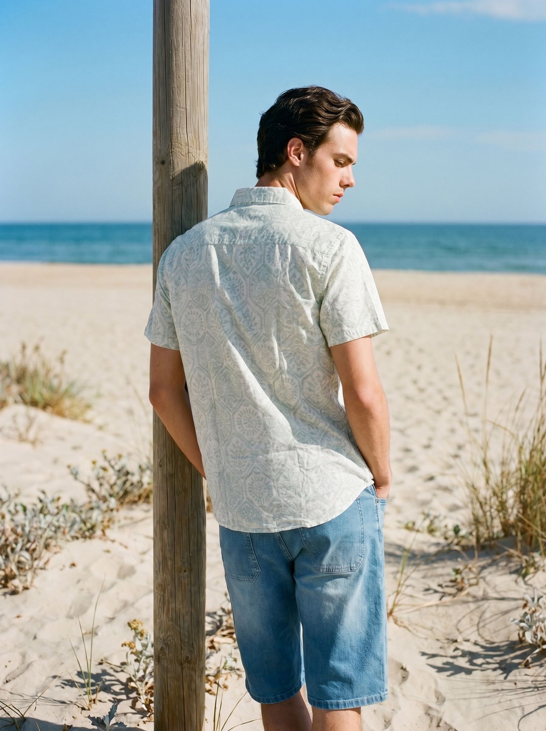 Mens Green Relaxed Half Sleeve Imported Prints Shirt