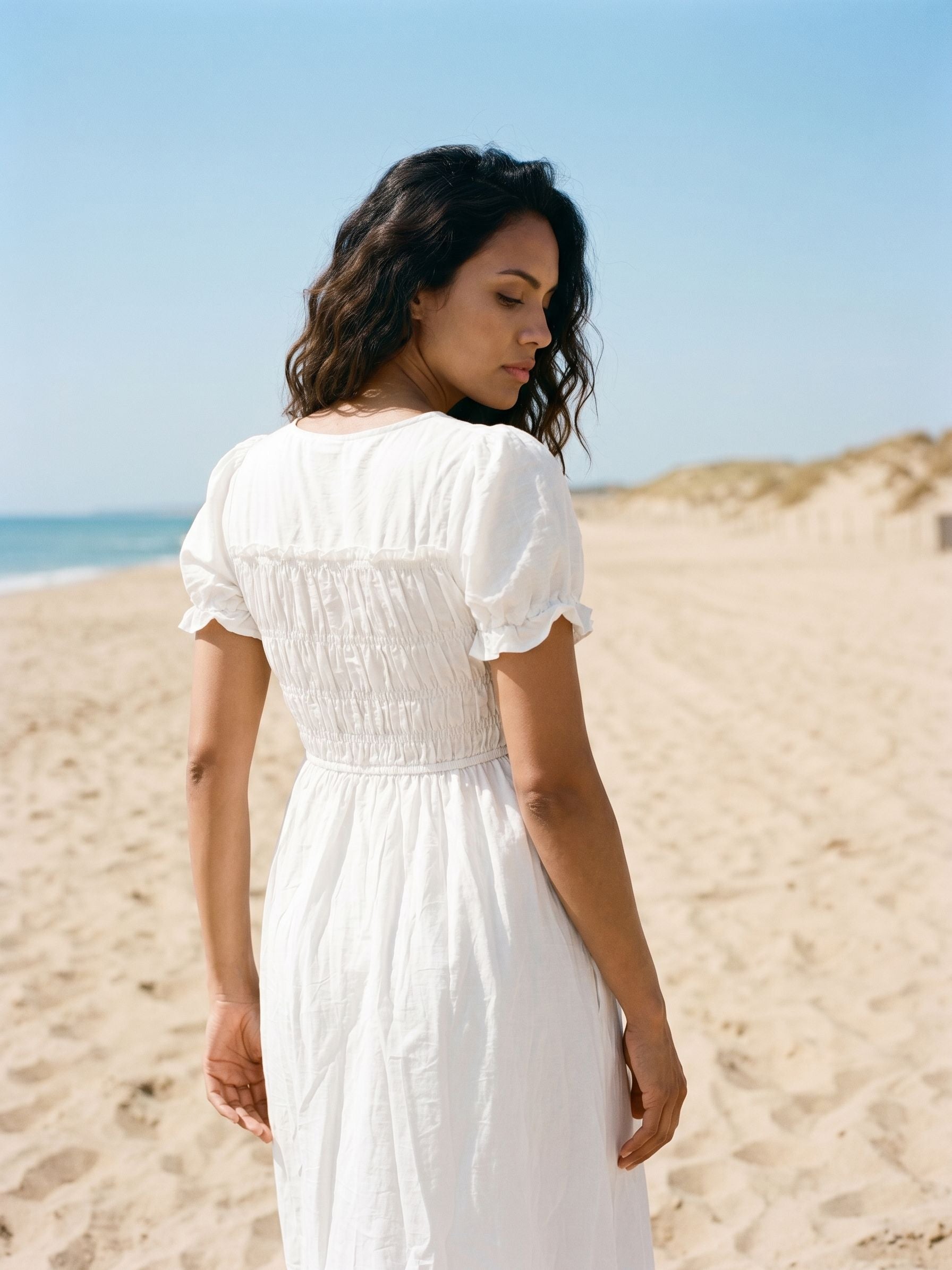 Women's NV Cotton White Relaxed Fit Round Neck Dresses