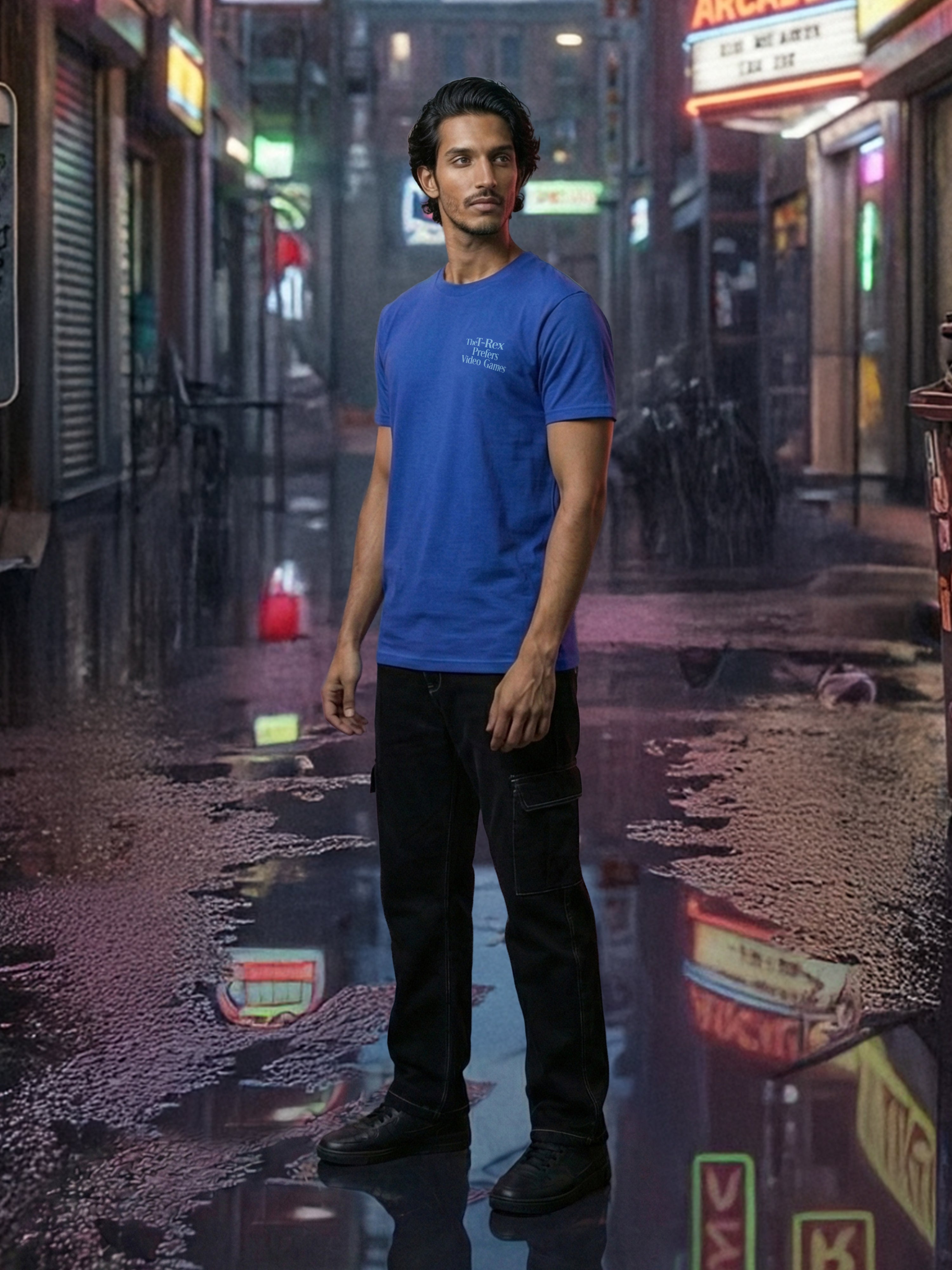 Blue Cotton Jersy  Round Neck Half Sleeve T Shirt For Male