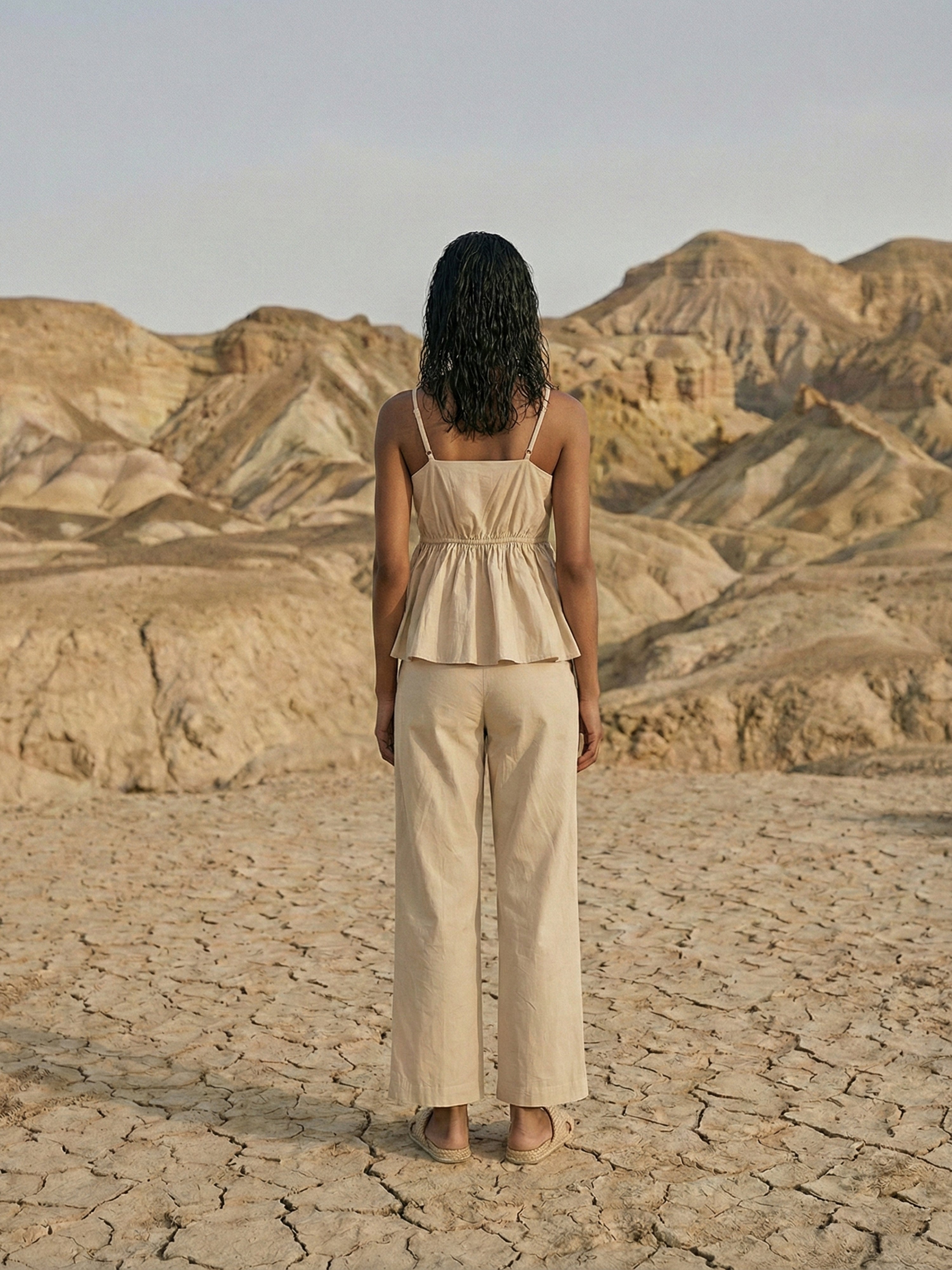 Women's Beige Poplin Co_Ords with Square Neck Neck