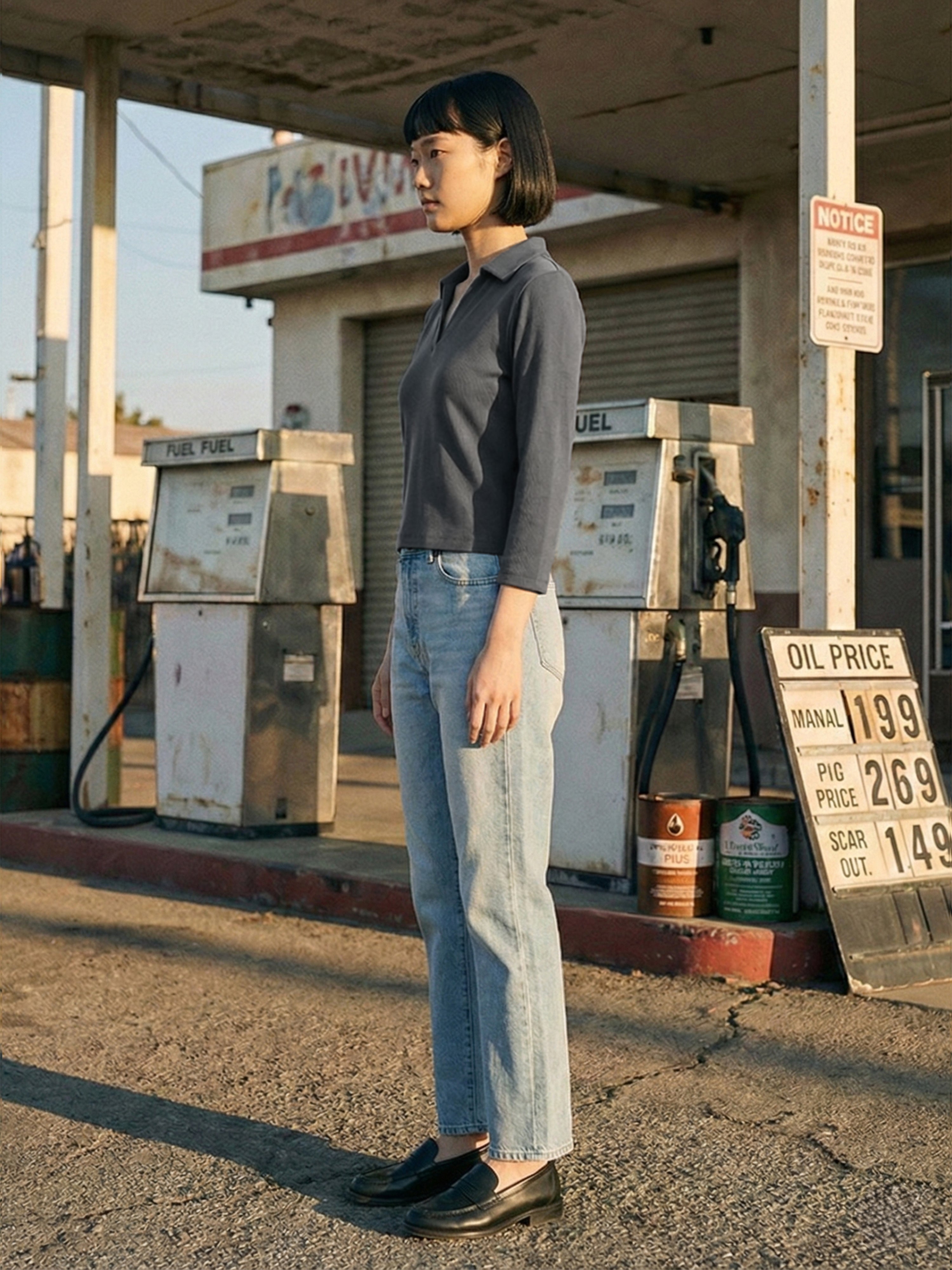 Women's Charcoal Rib Knit Top with Polo Collar Neck