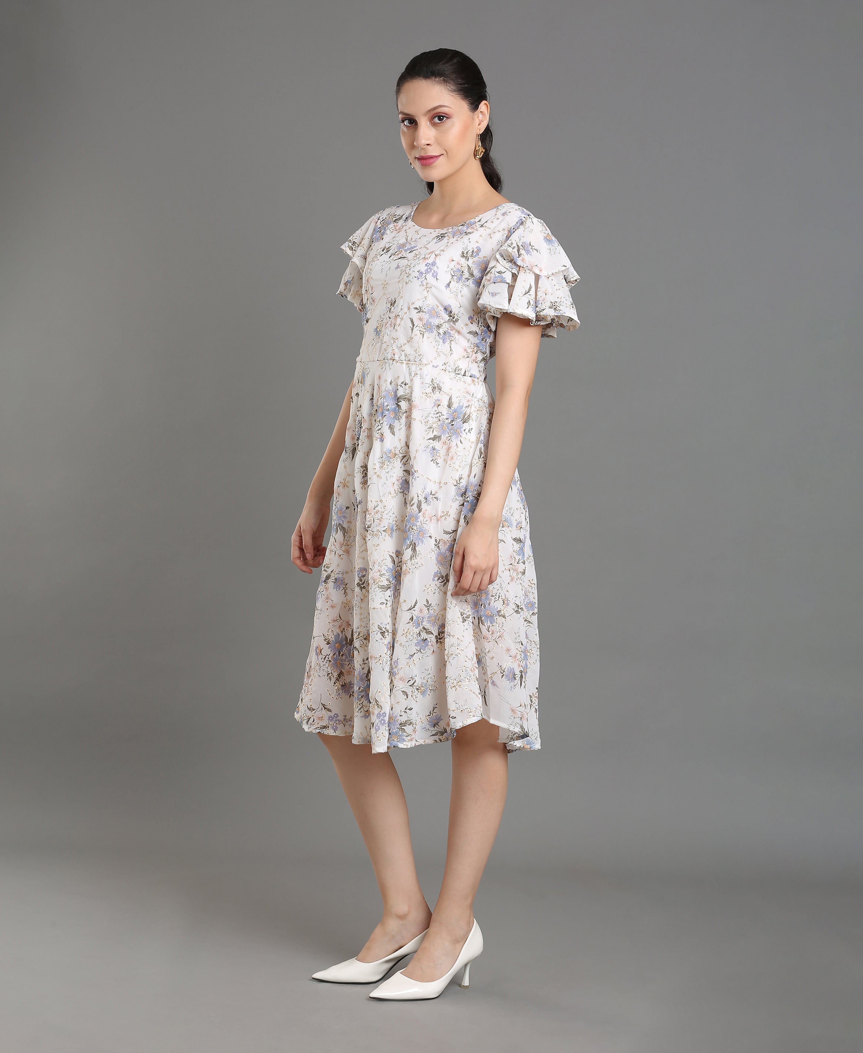 Snow Petal Georgette Dress