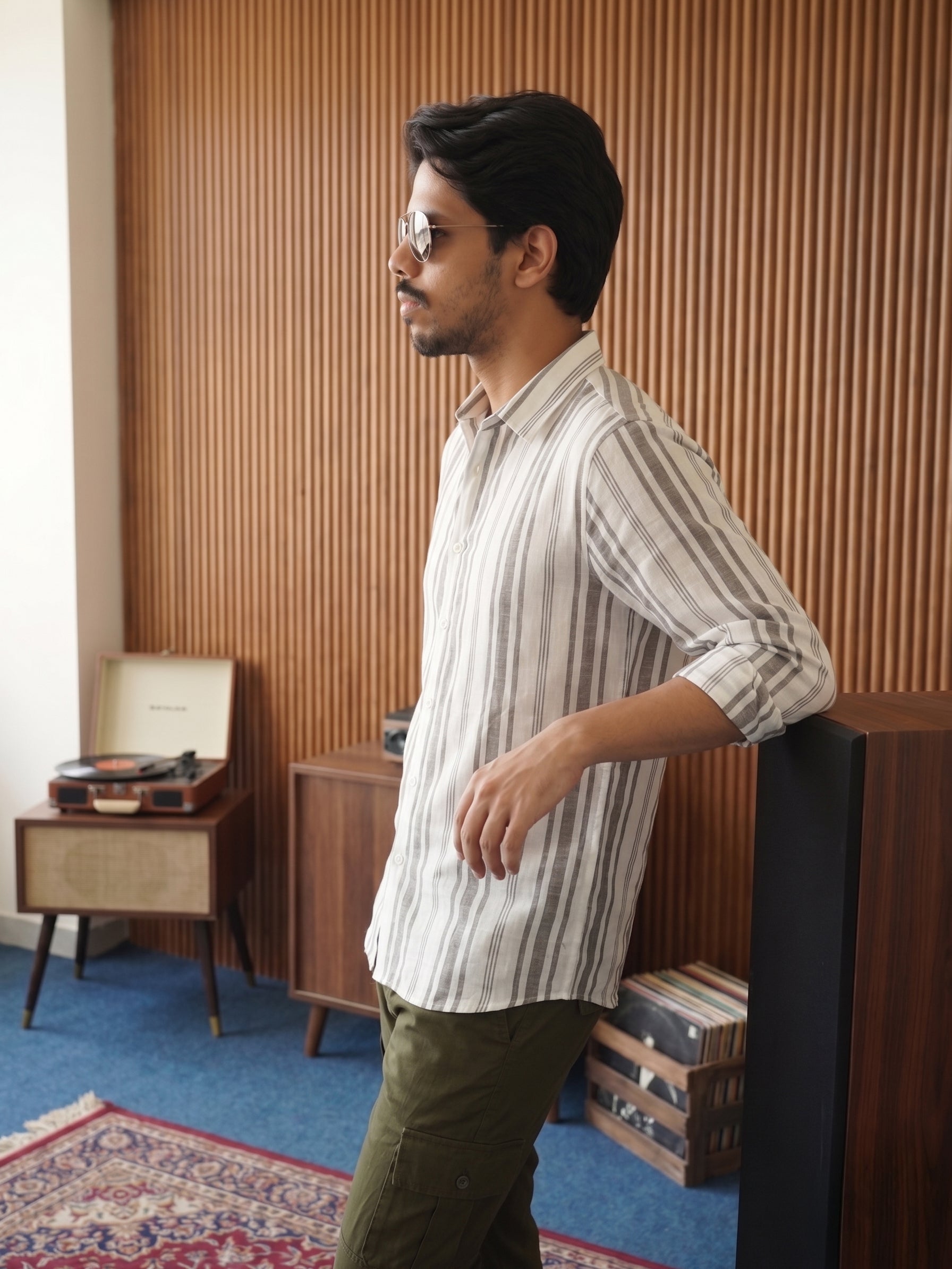 Men's Stripes Mocklino Dobby Midnight Regular Fit Shirt