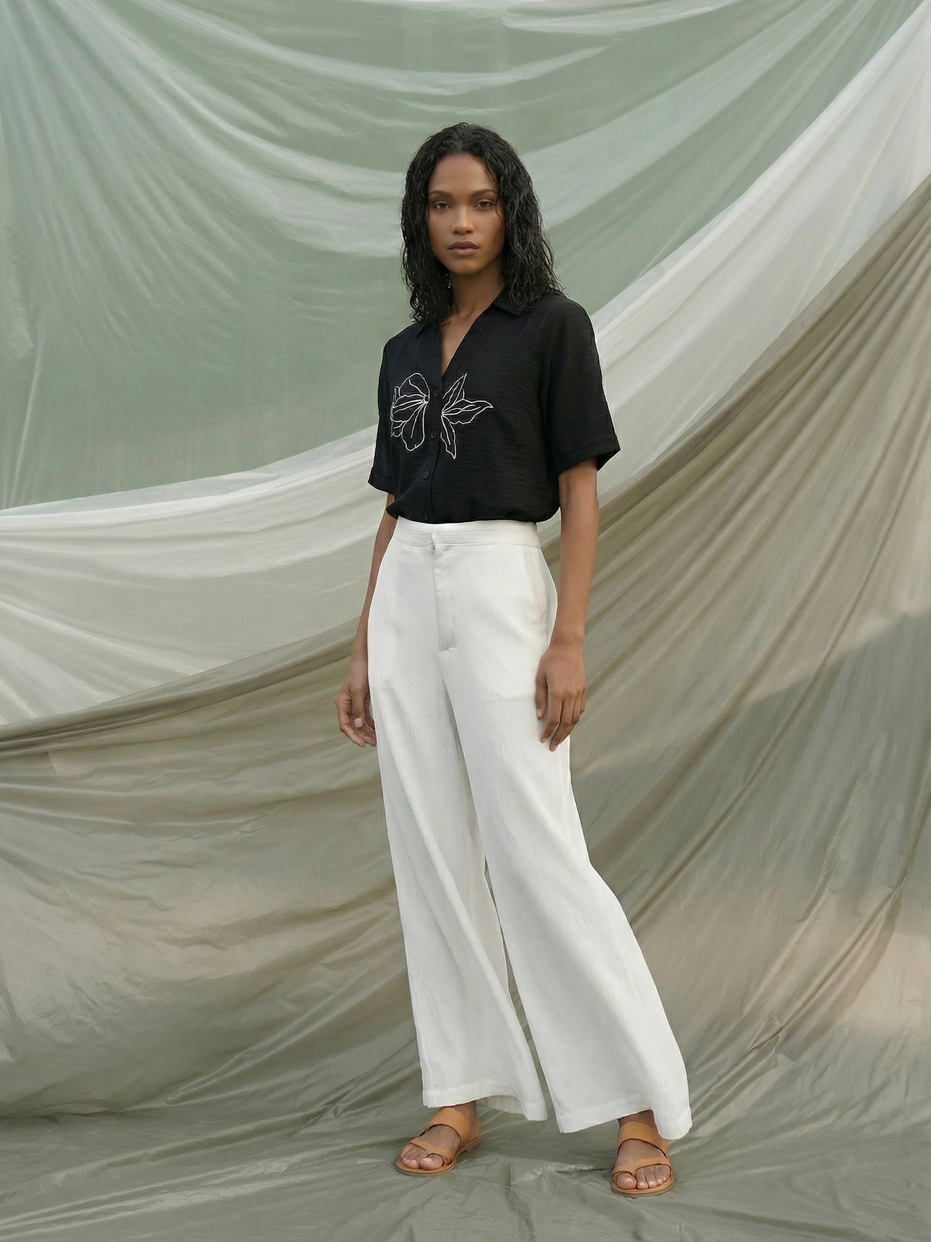 White Rayon Crepe Flared Women’s Bottom