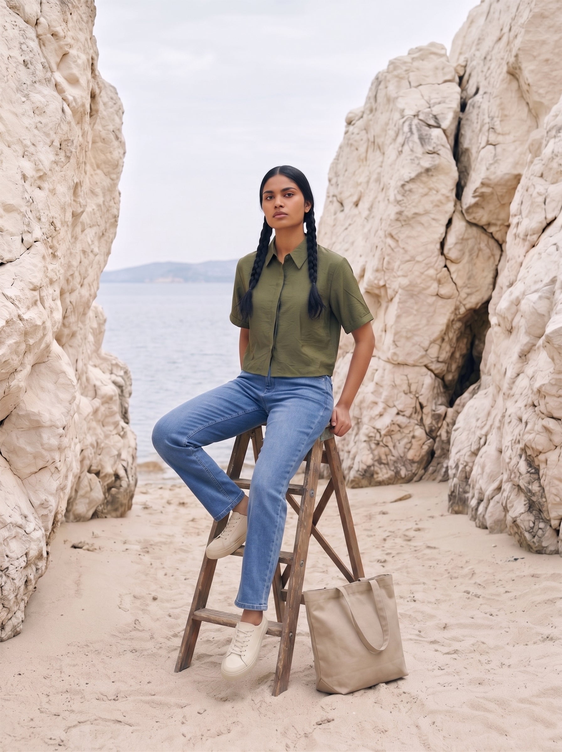 Women's Cotton Khakhi Regular Fit Plain Top