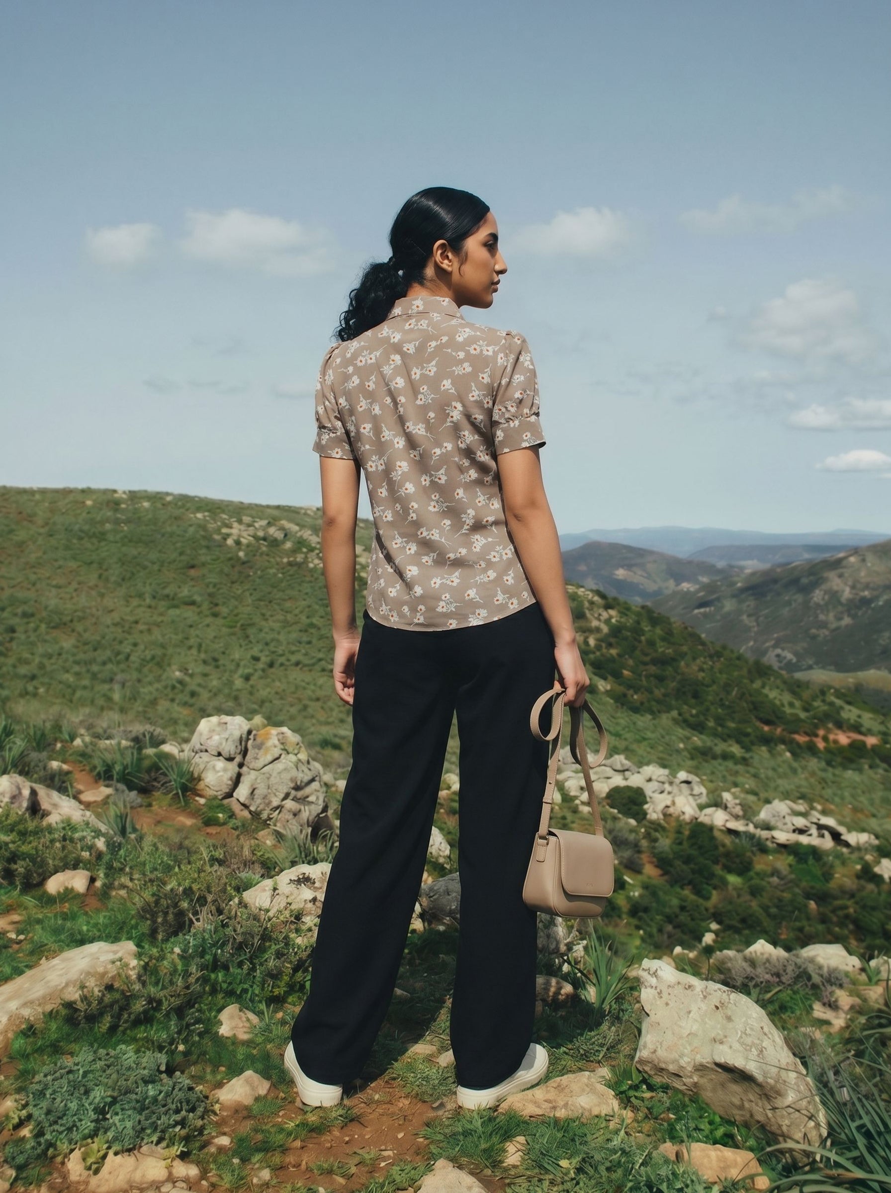 Women's Poly Rayon Brown Regular Shirt