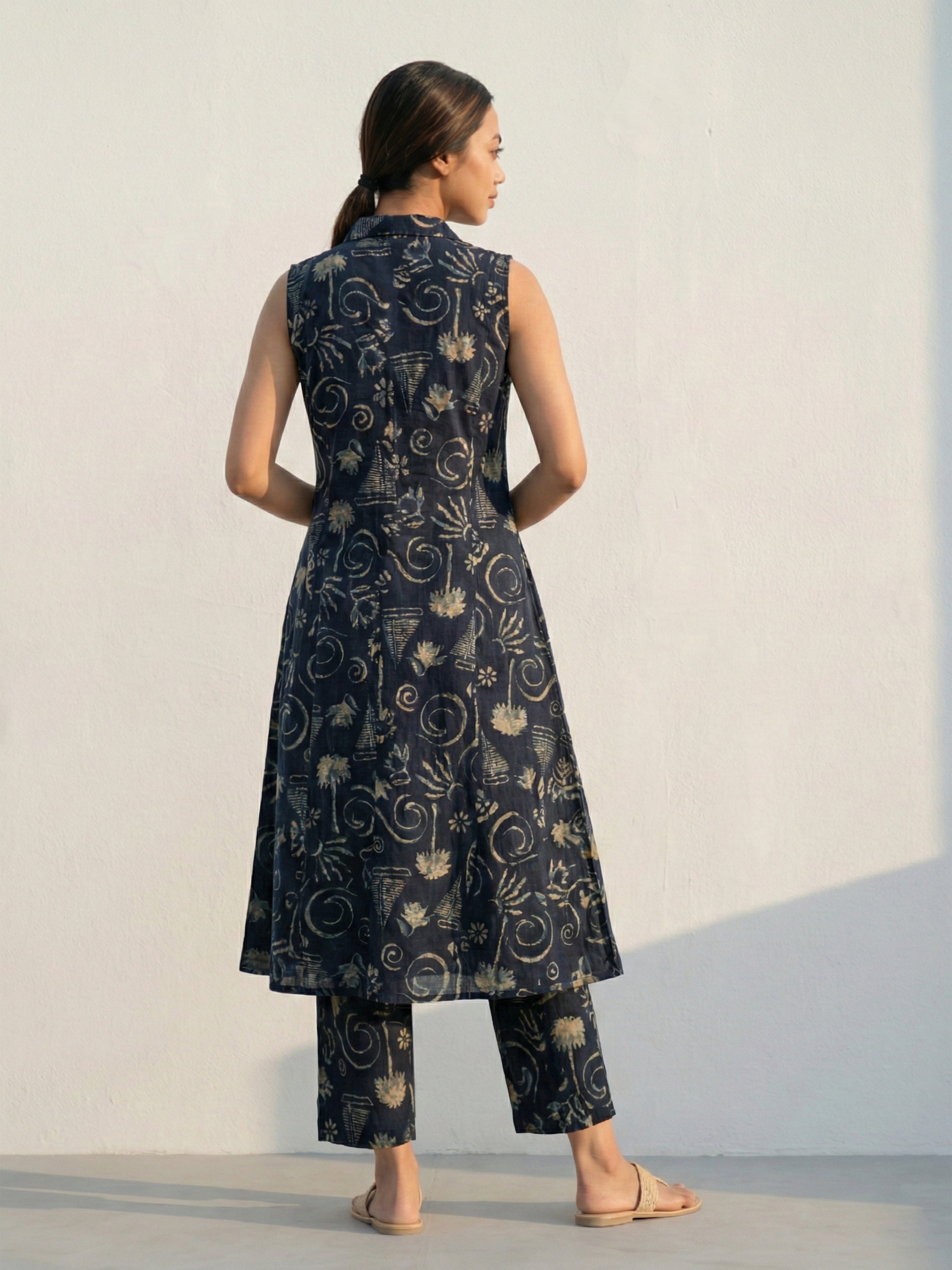 Indigo Floral A-Line Kurti Set