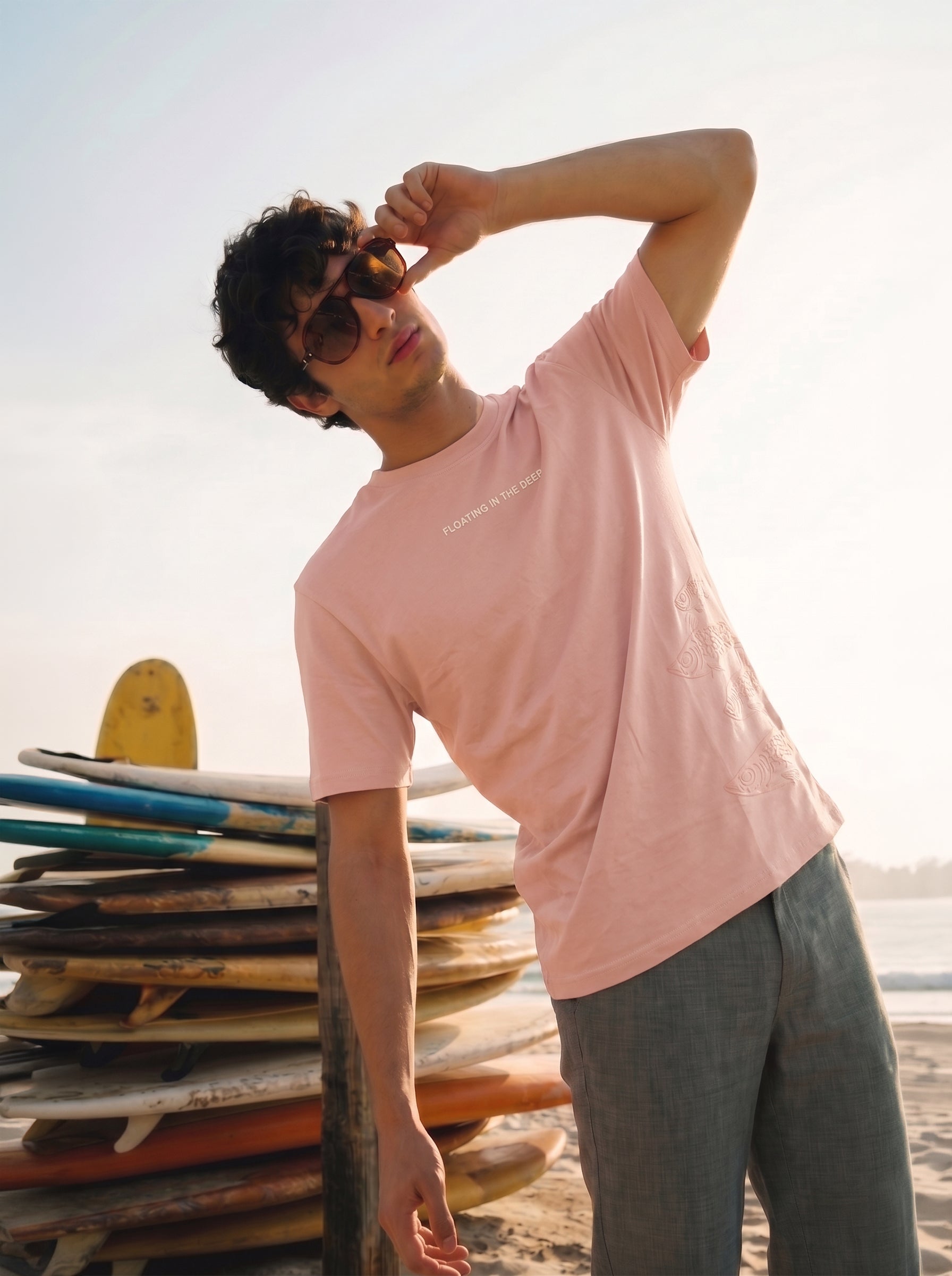 Men's Cotton Peach Relaxed Fit Puff Printed T Shirt