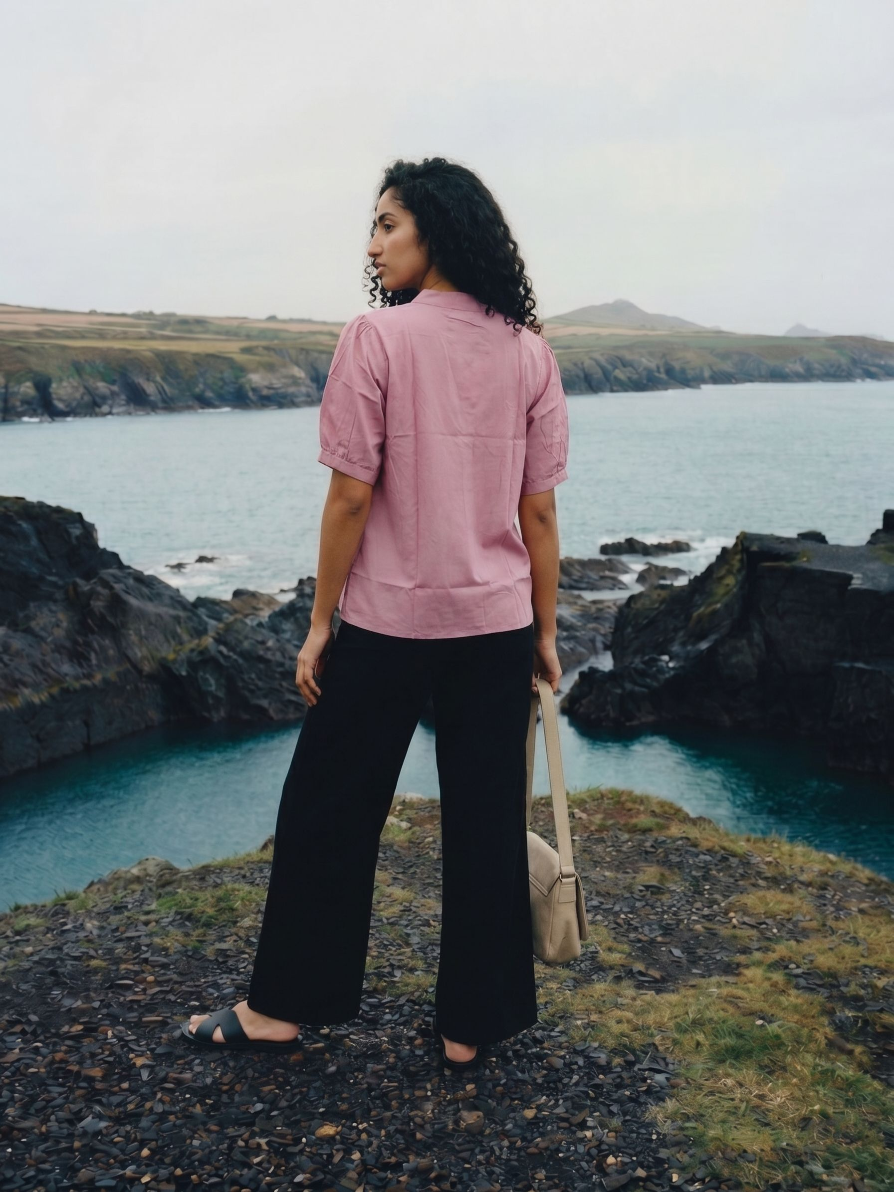 Women's Cotton Linen Pink Regular Top