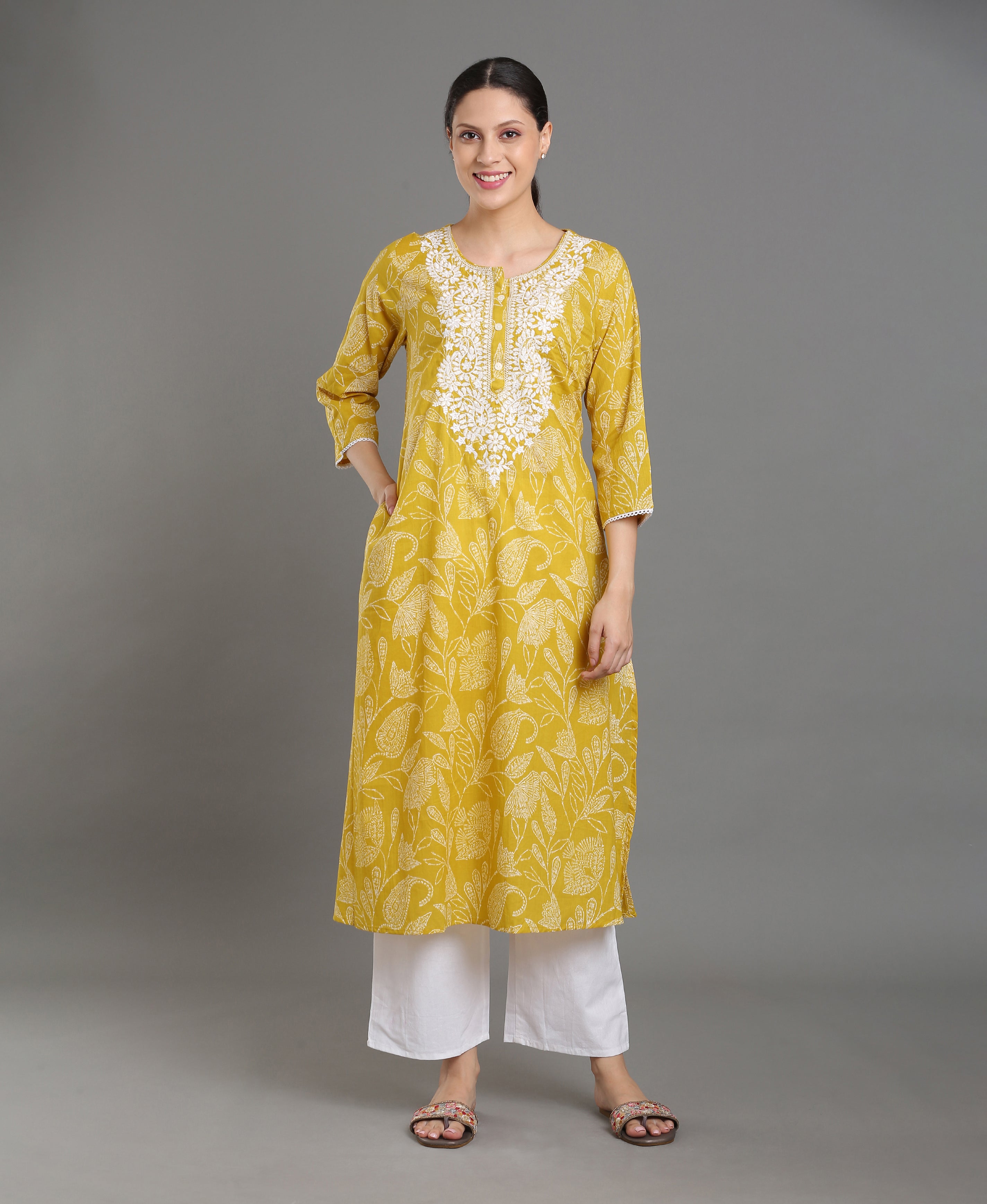 Mustard Bloom A-Line Dress