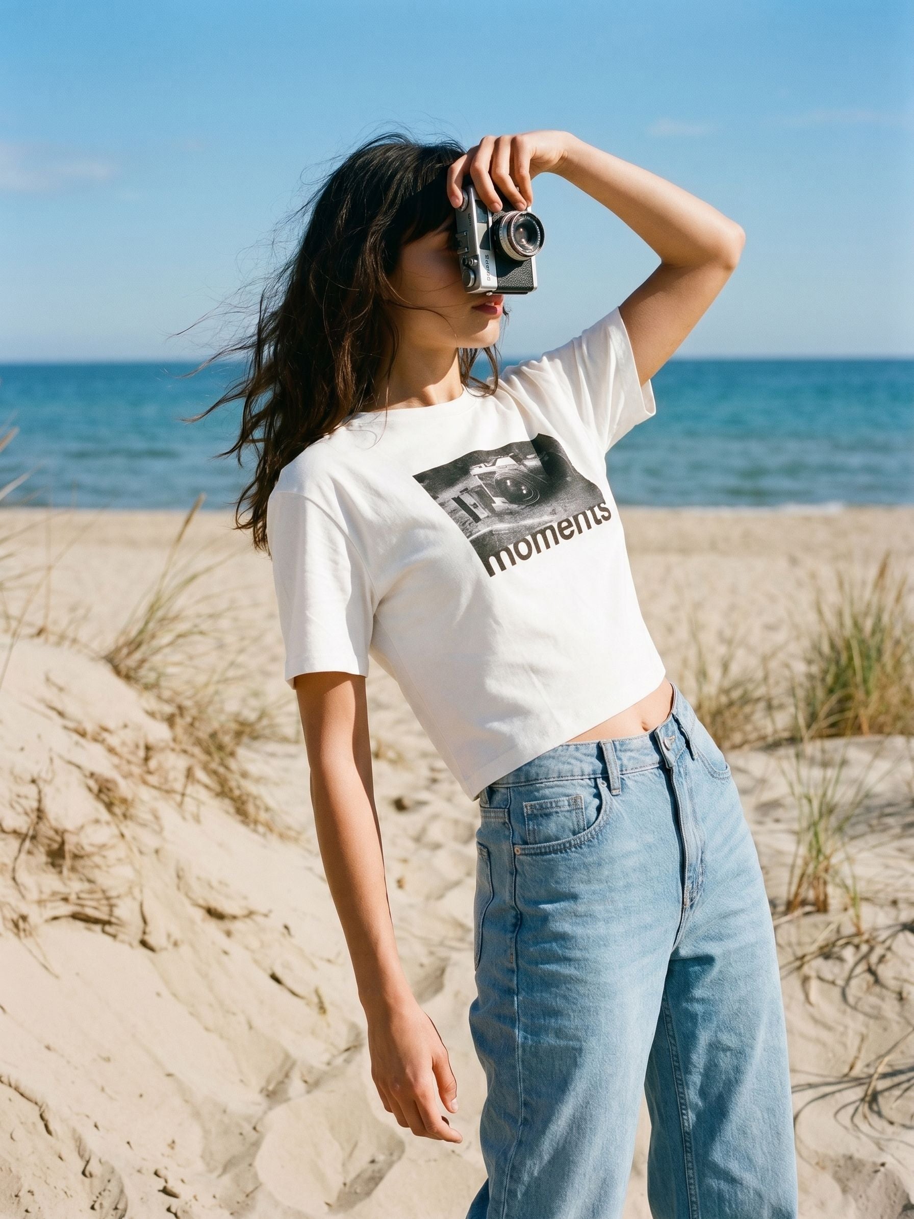 Women's Cotton Off White Oversized Crop T Shirt