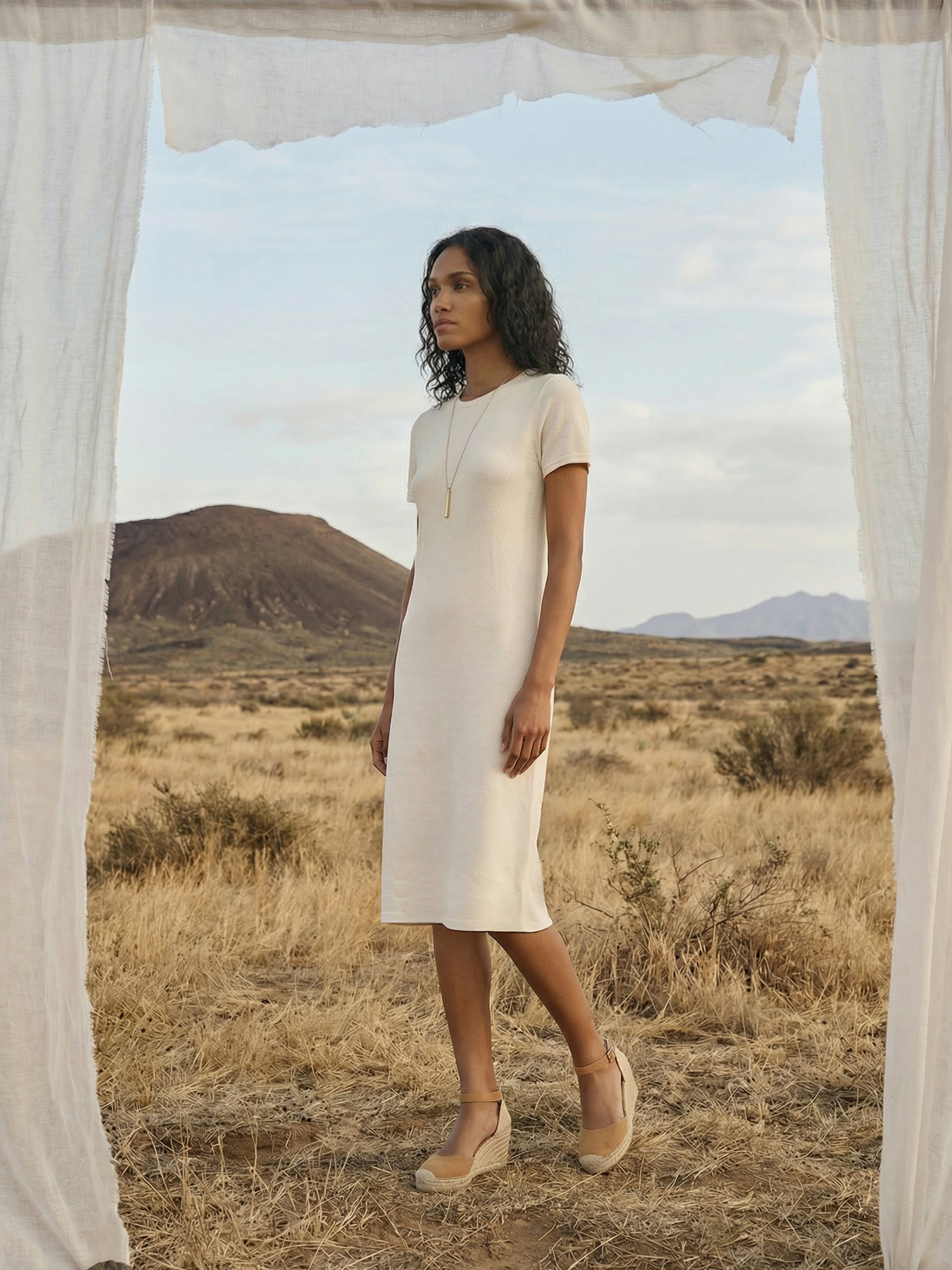 Women's White Knit Dresses with V Neck Neck