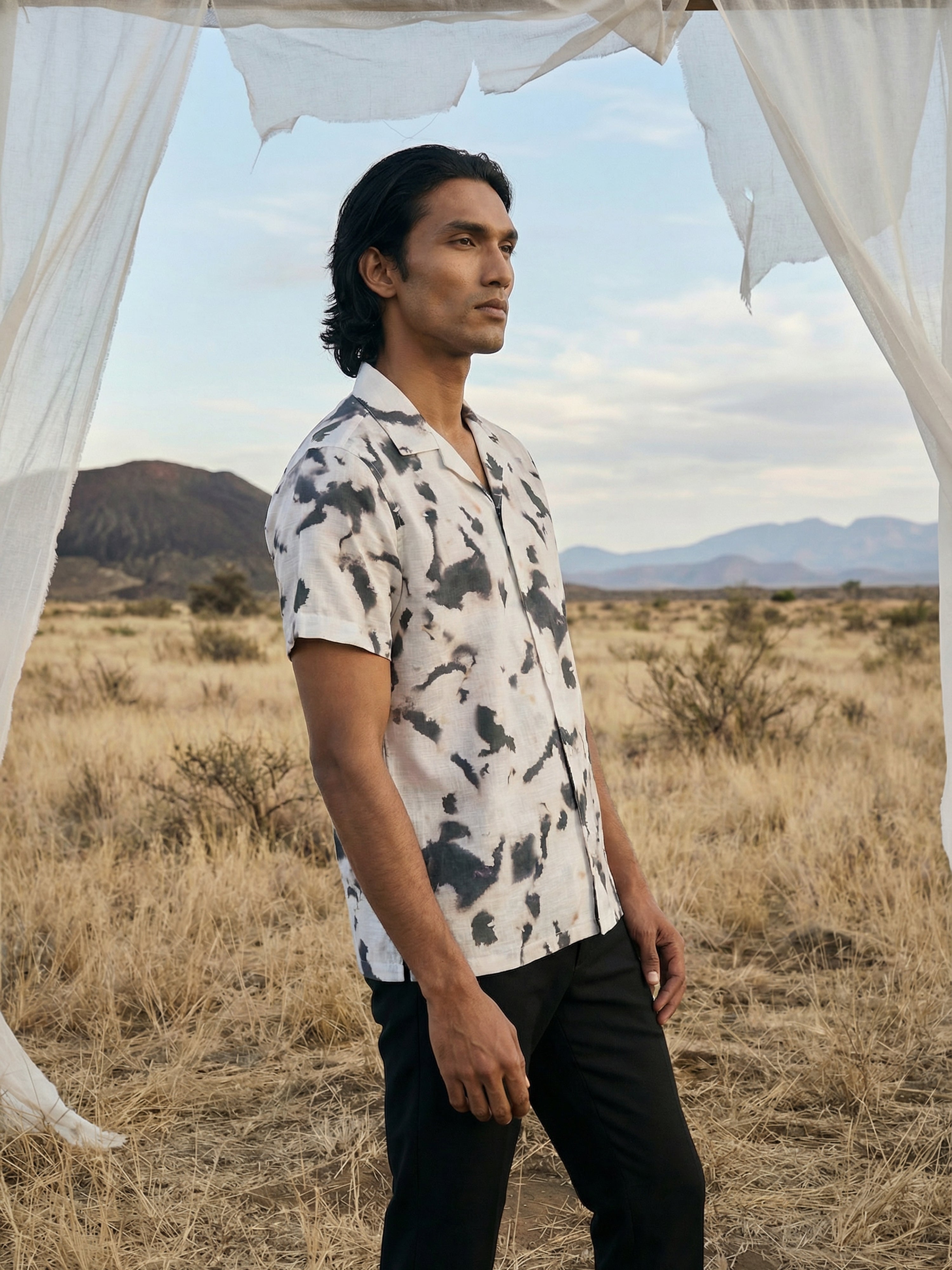 White  Liocell Cuban Collar Half Sleeves Shirt For Male