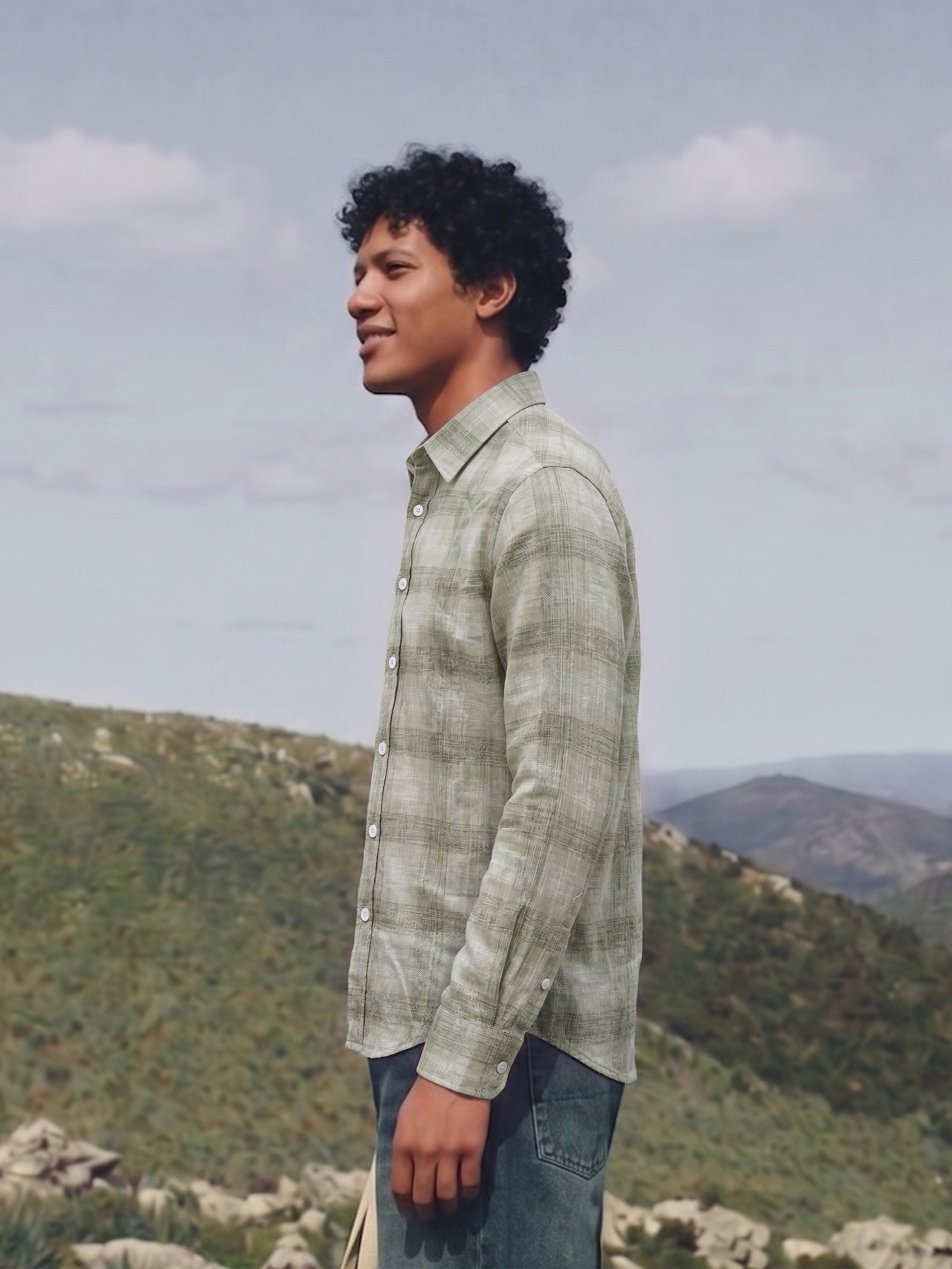 Men's Checks Olive Green Regular Fit Shirt