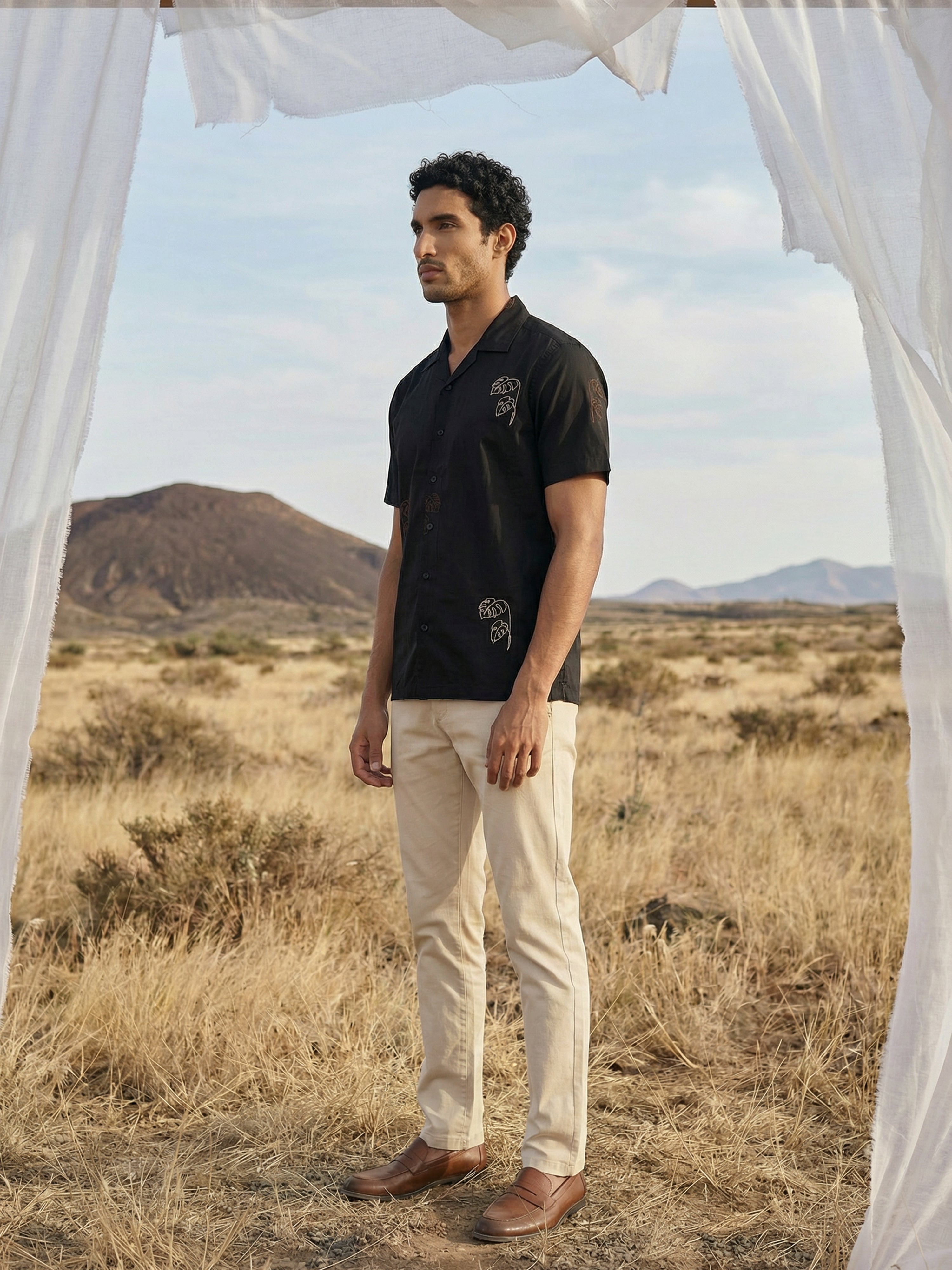 Black Fazyo Cuban Collar Fit Men's Shirt