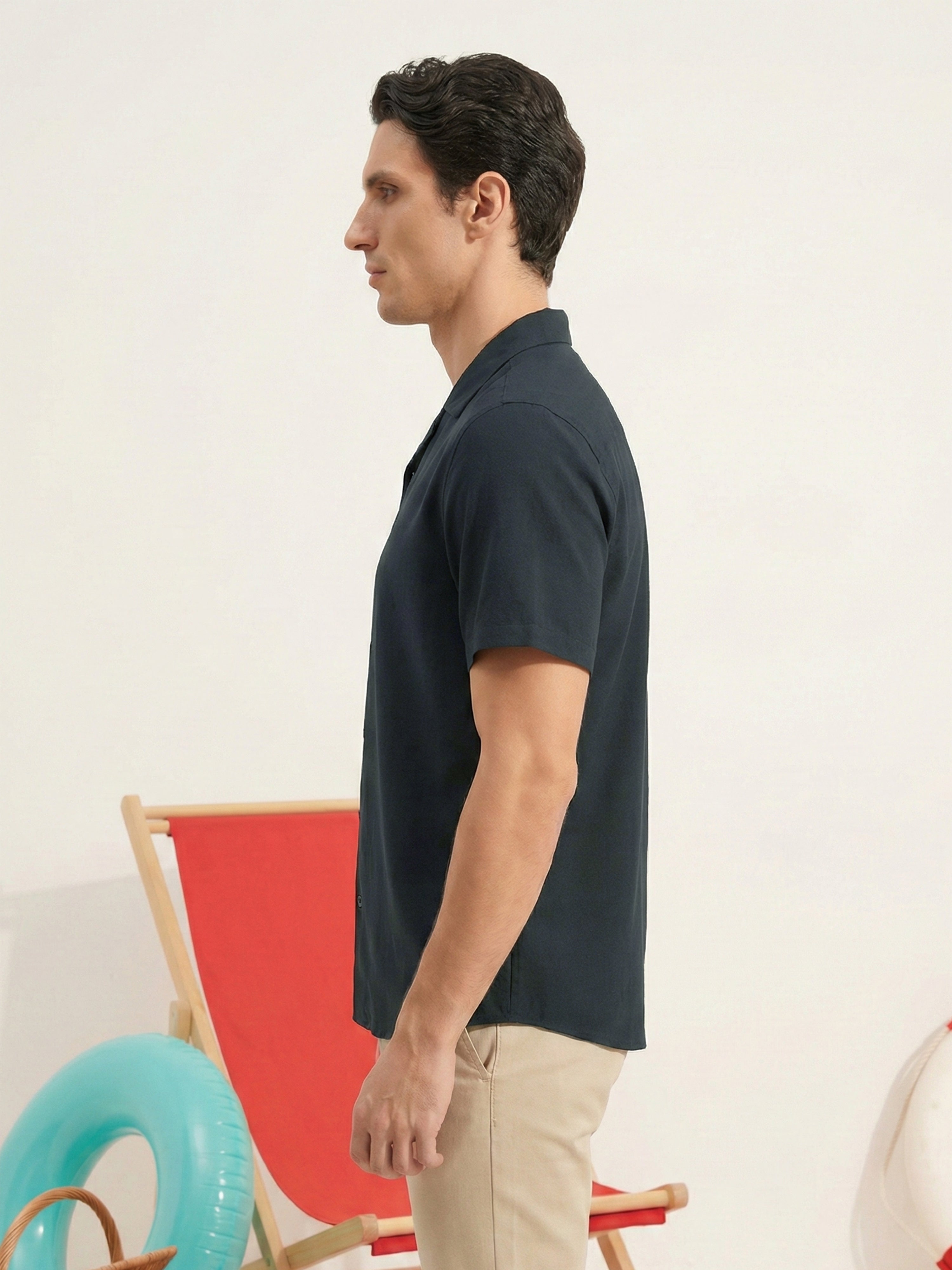 Grey Cuban Collar Half Sleeves Mens Shirt