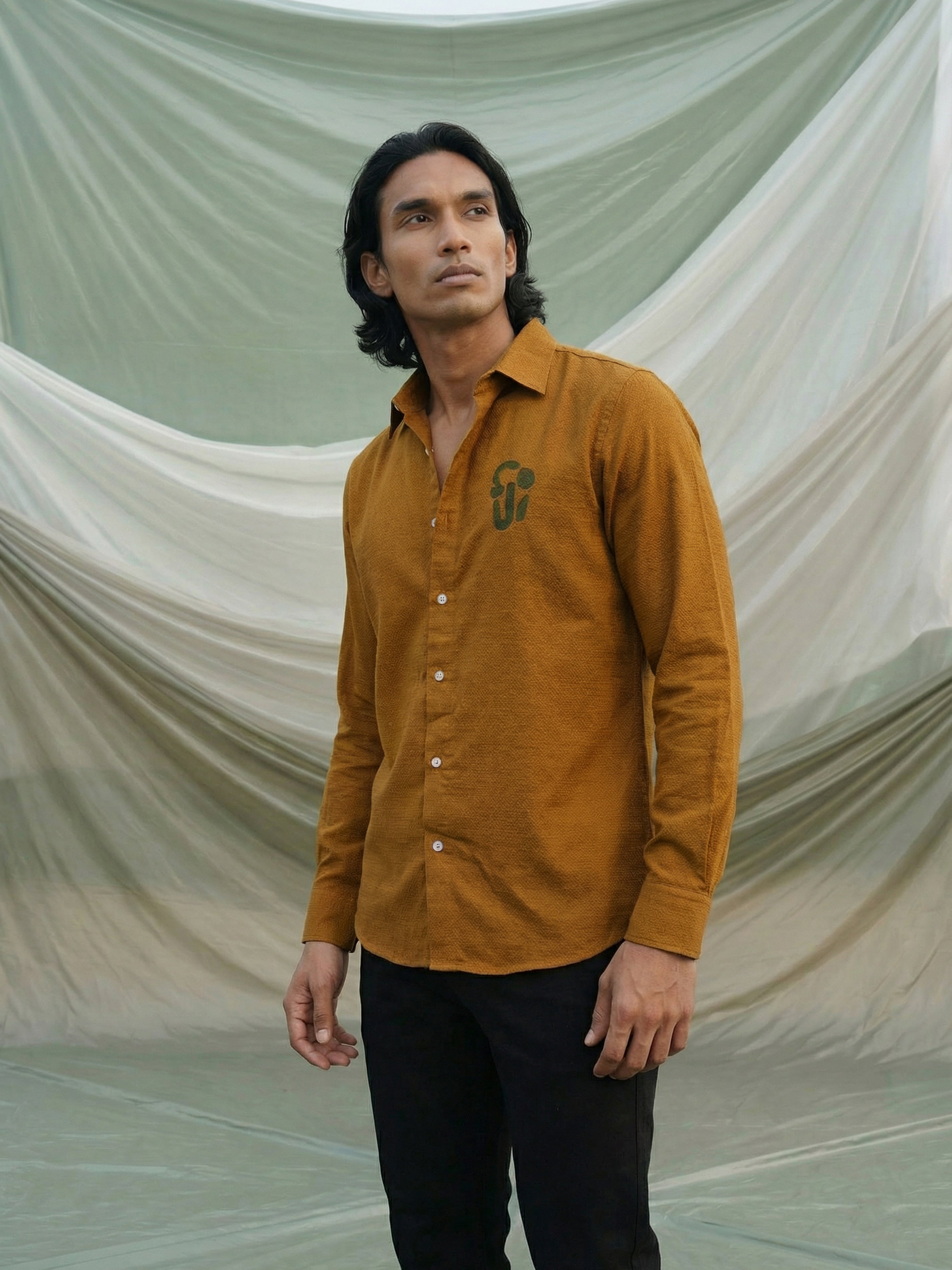 Mustard  Psp Checks Semi Cut Away Collar Full Sleeves Shirt For Male