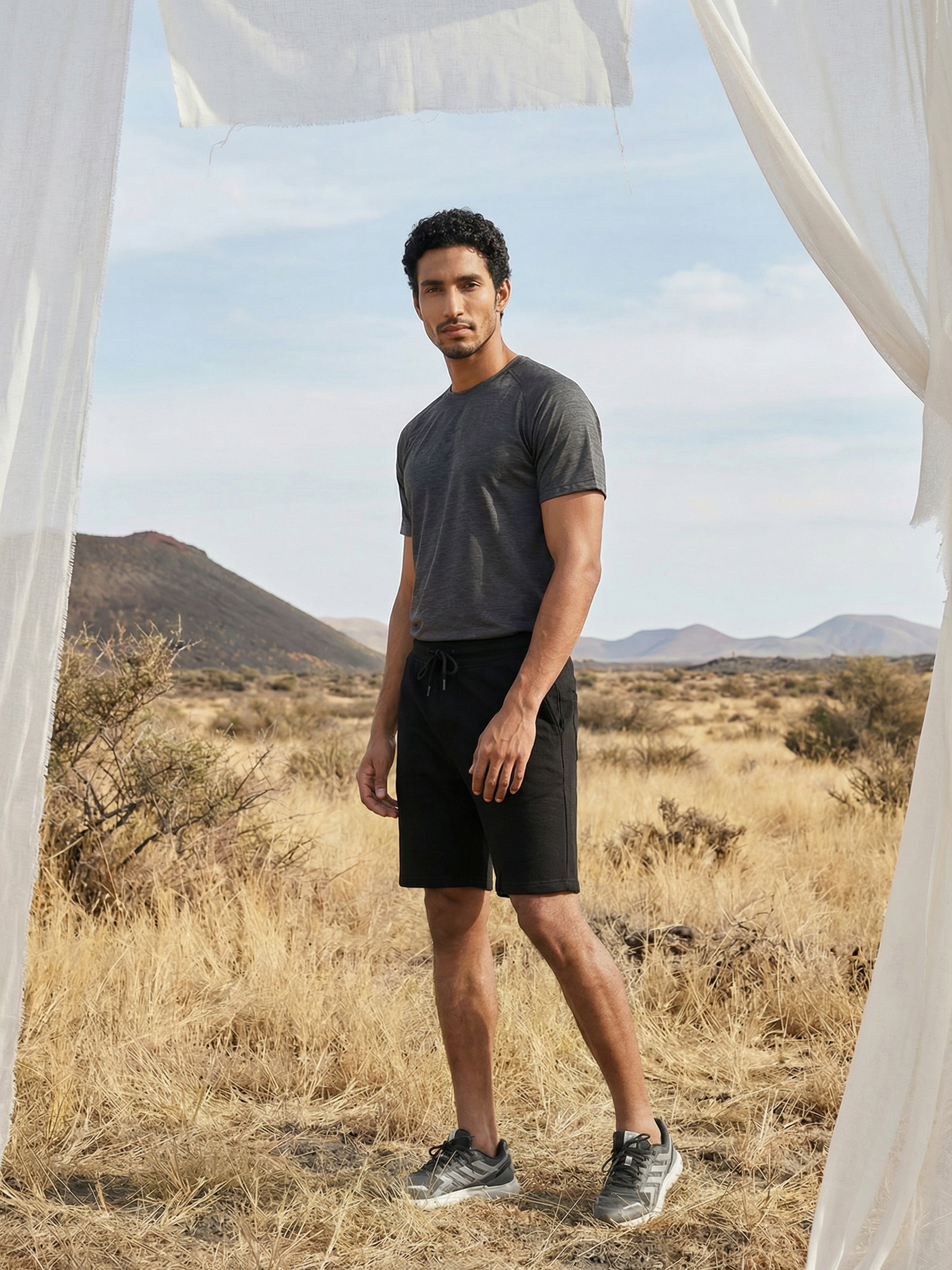 Black Cotton Blended  Shorts For Male
