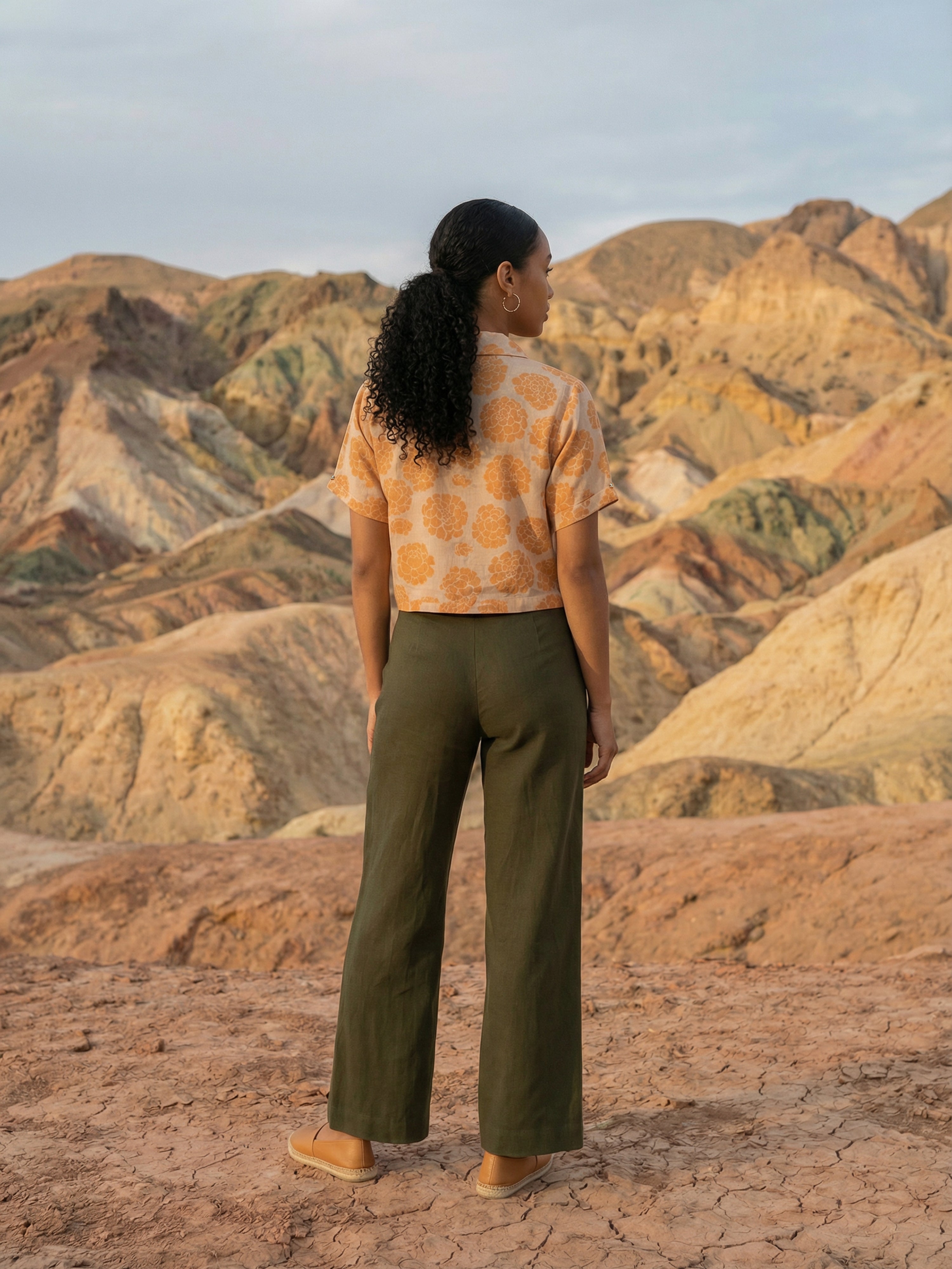 Women's Orange Rayon  Top with Classic Collar Neck