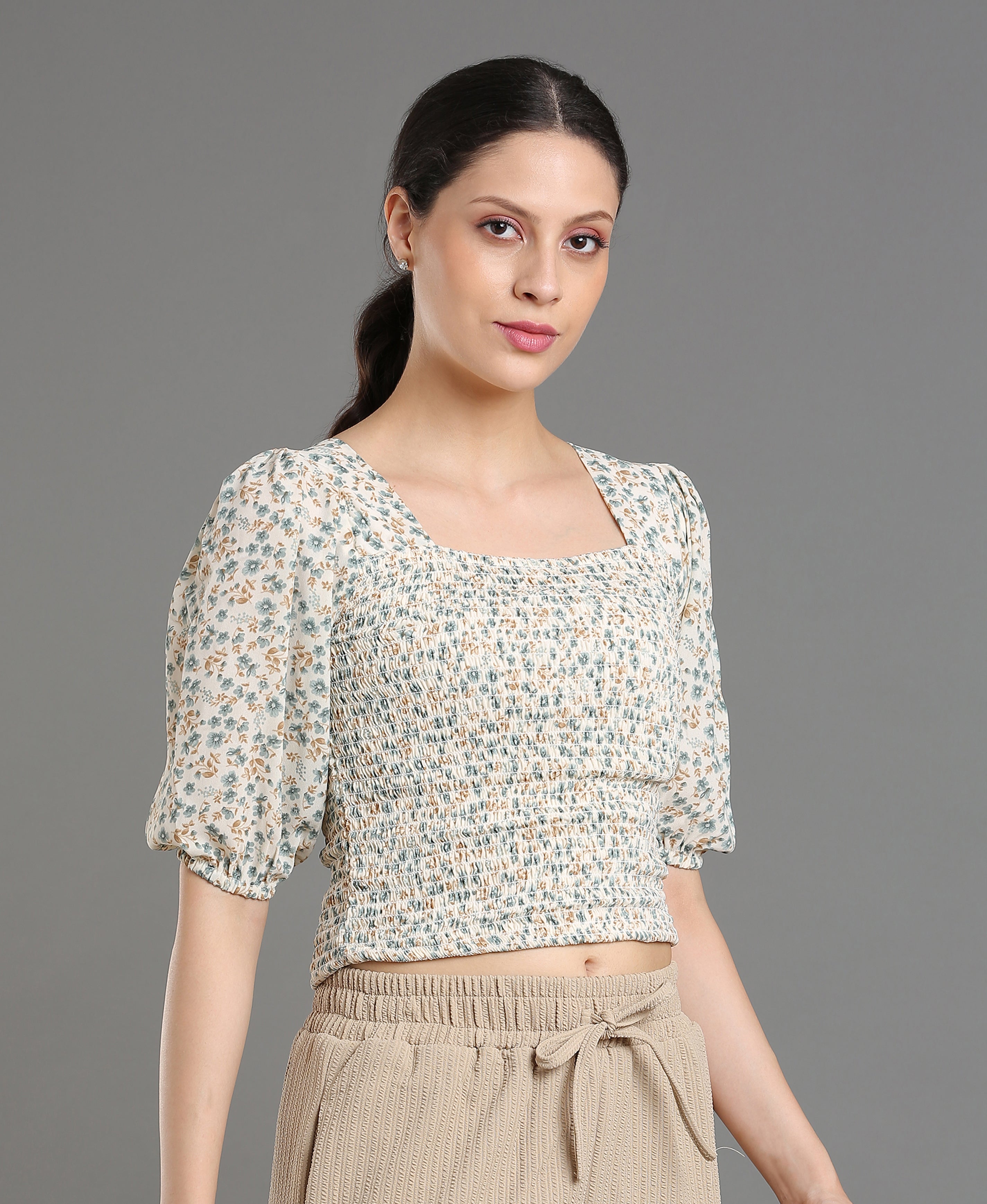 Azure Bloom Smocked Top