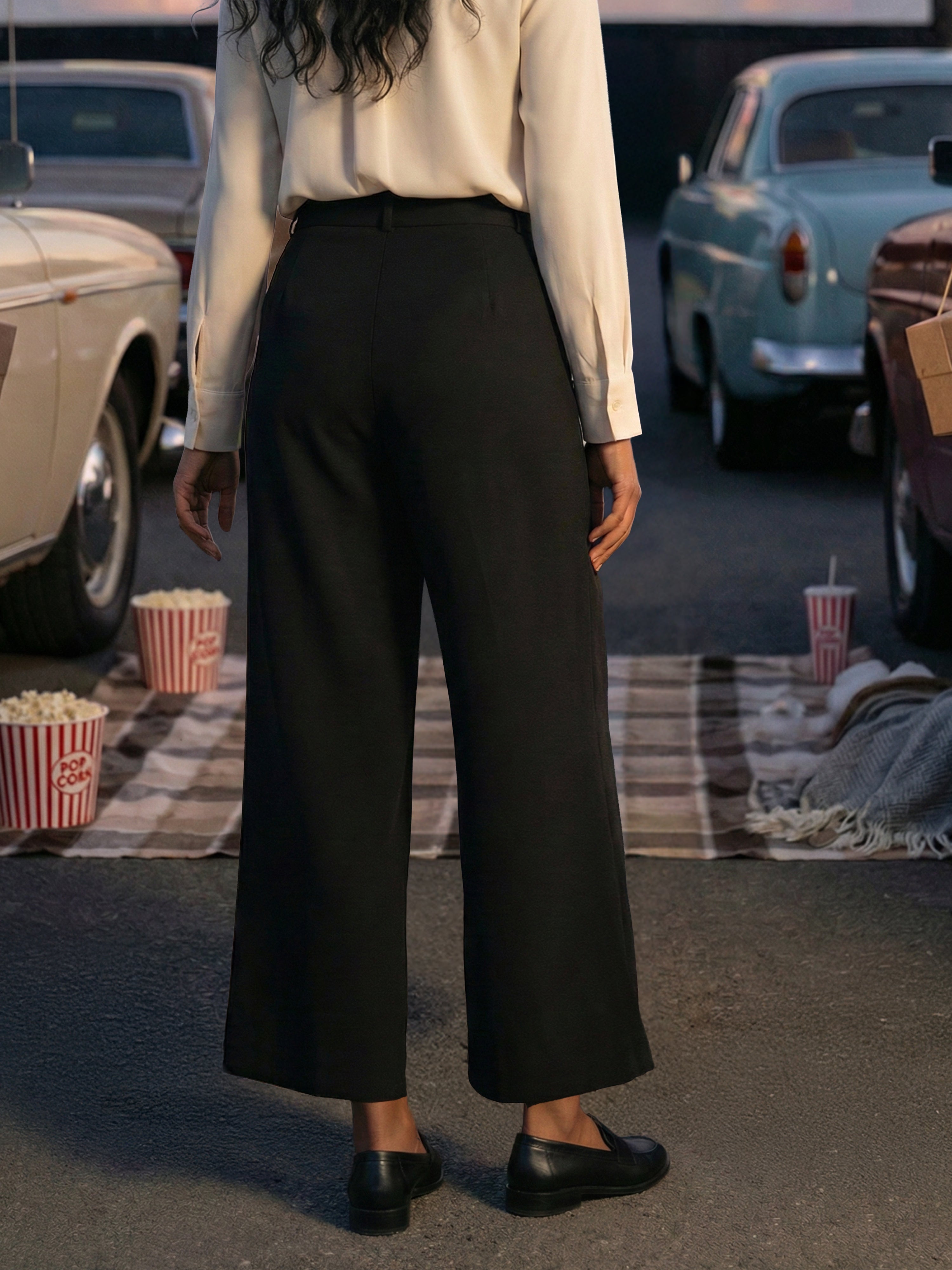 Women's Black Twill Trouser with  Neck