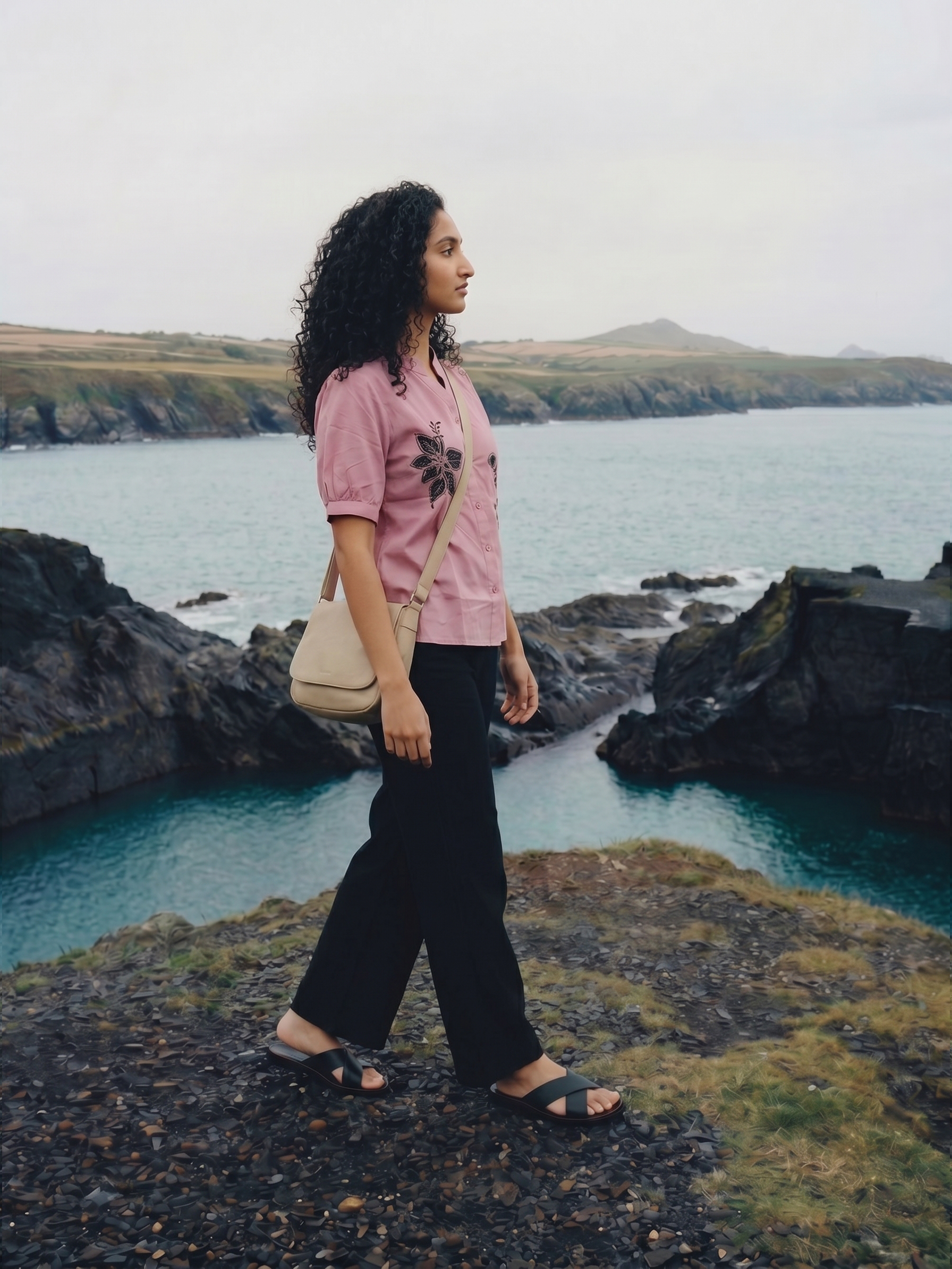 Women's Cotton Linen Pink Regular Top