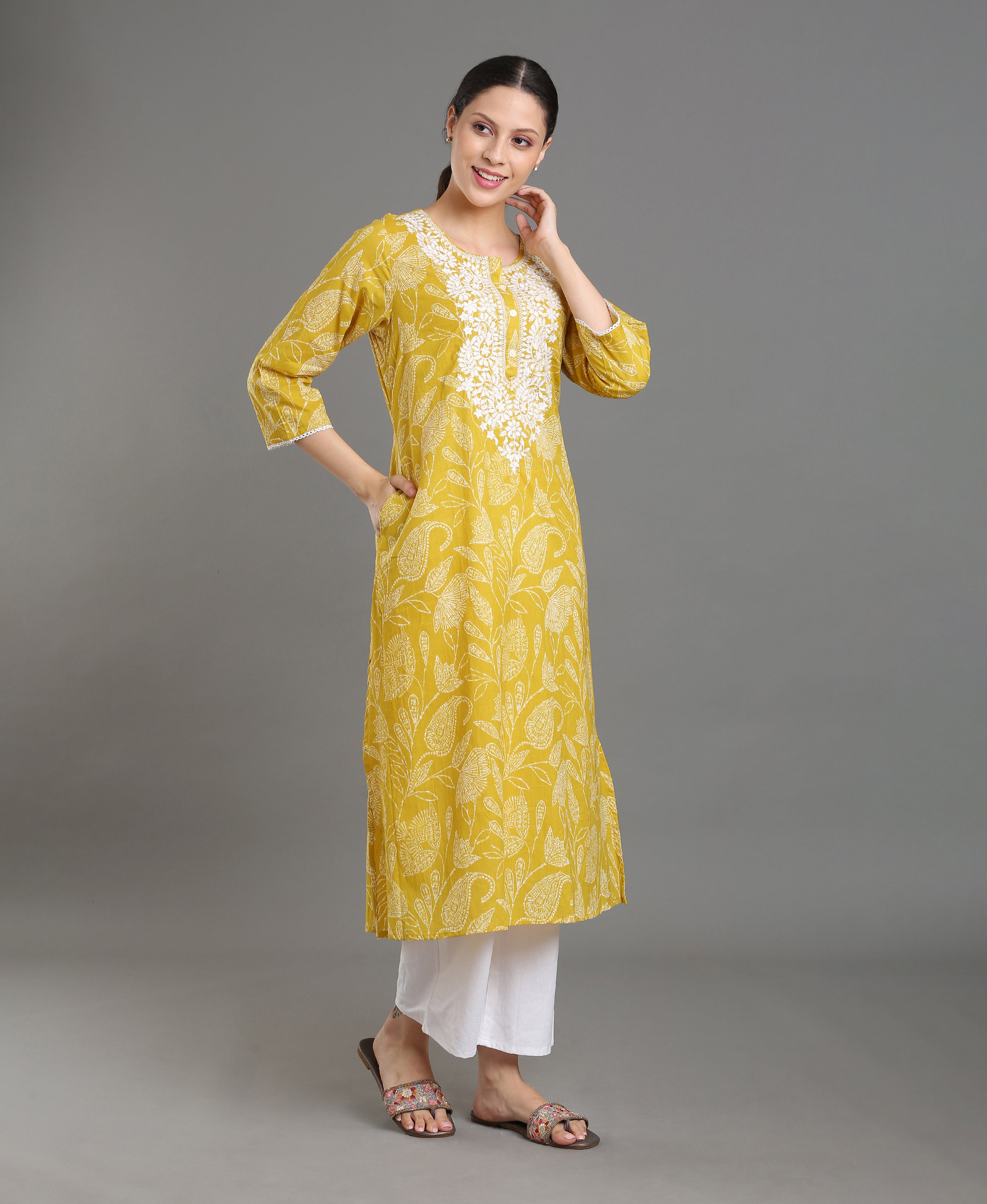 Mustard Bloom A-Line Dress