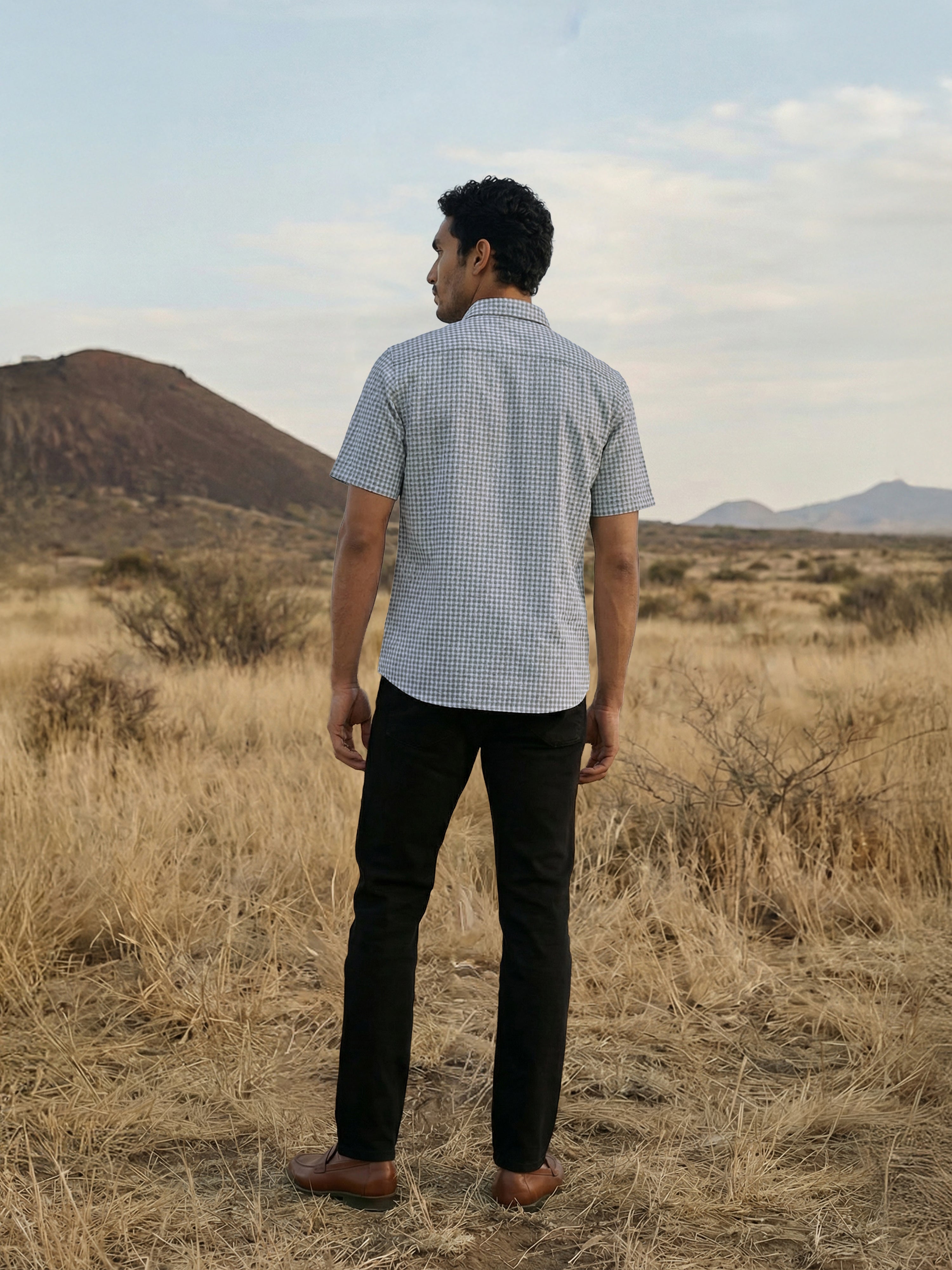 Blue Polyster Cotton Regular Collar Half Shirt For Male