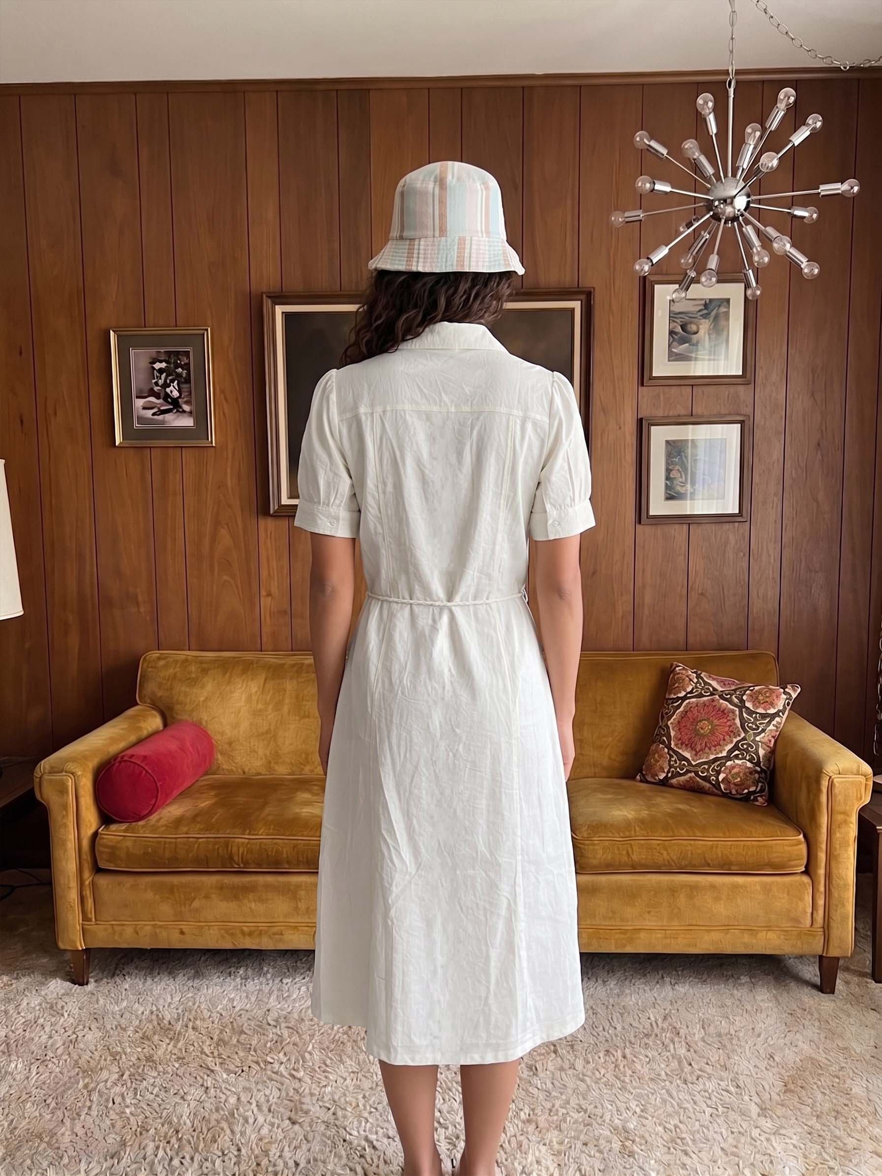Women's NV Cotton White Plain Collar Neck Dresses